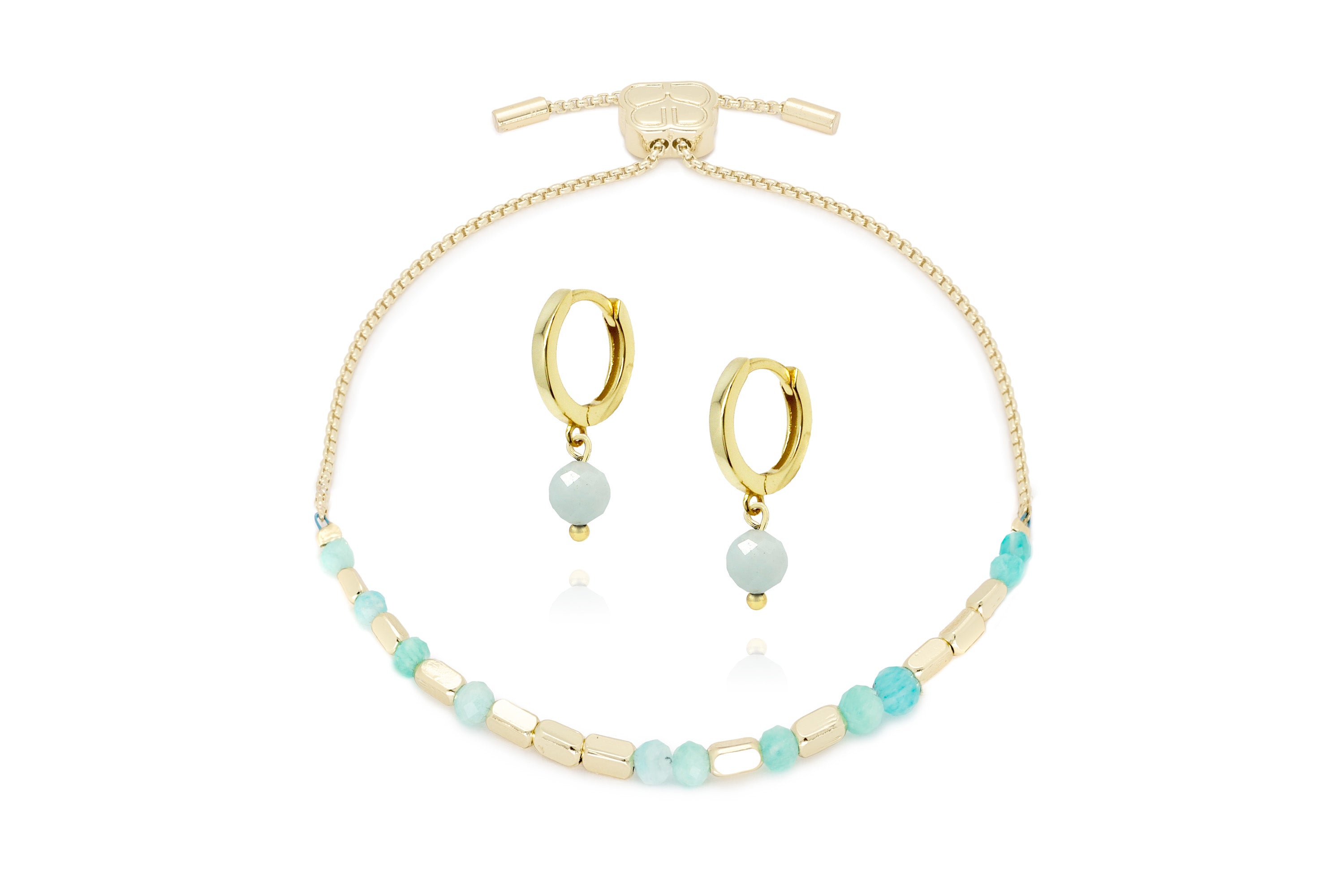 Morse Code Gemstone Gold Bracelet & Earring Gift Set - Boho Betty