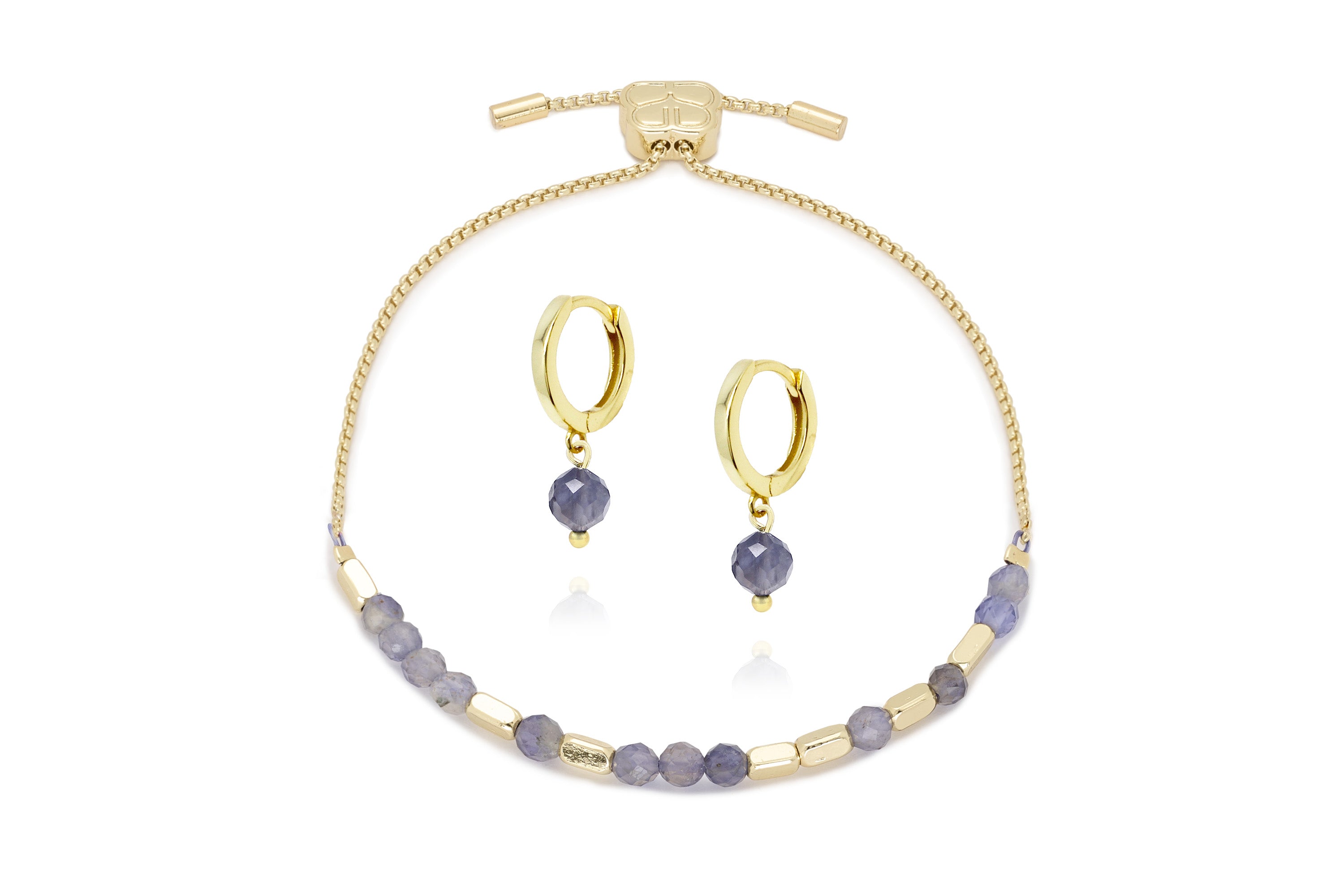 Morse Code Gemstone Gold Bracelet & Earring Gift Set - Boho Betty