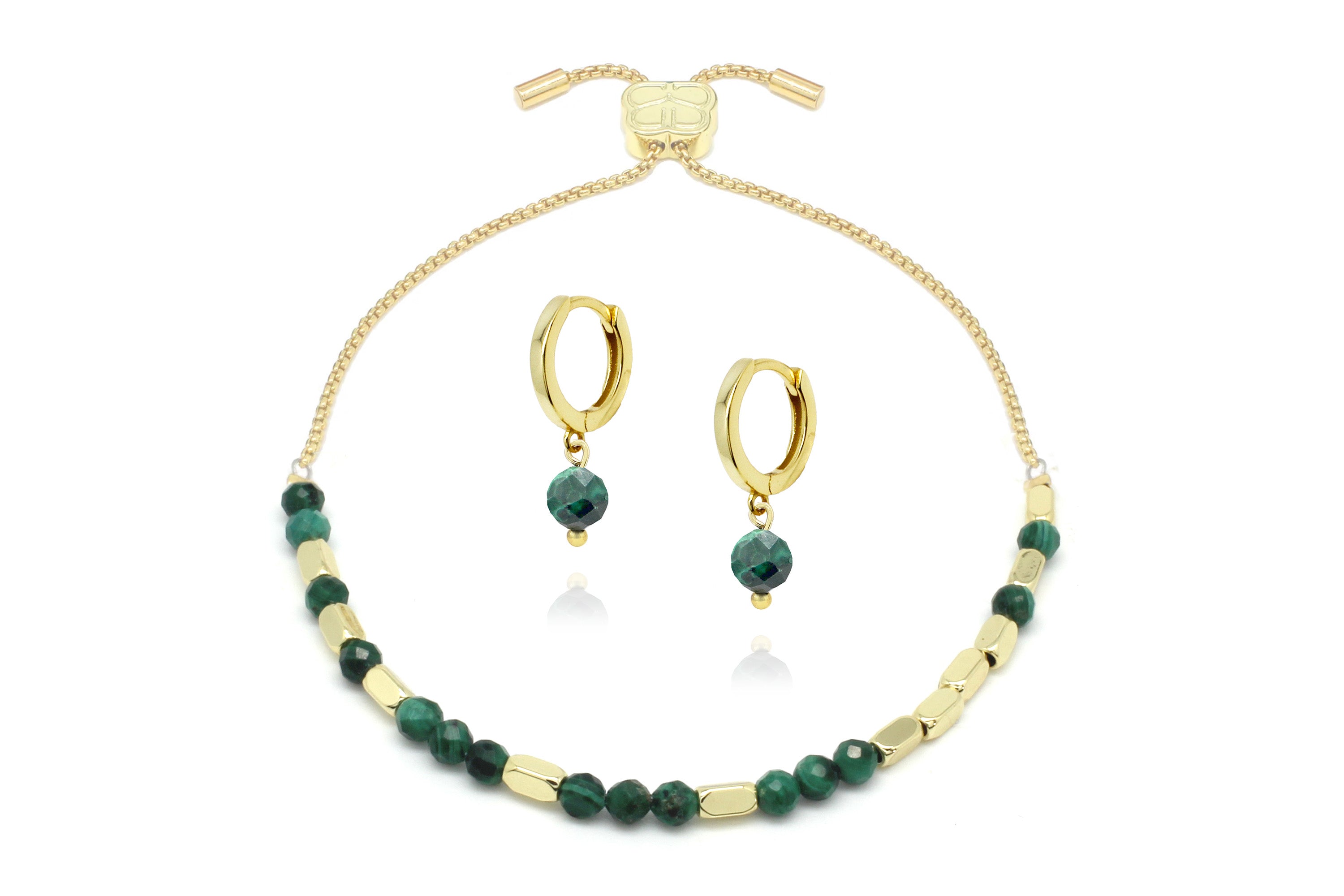 Morse Code Gemstone Gold Bracelet & Earring Gift Set - Boho Betty