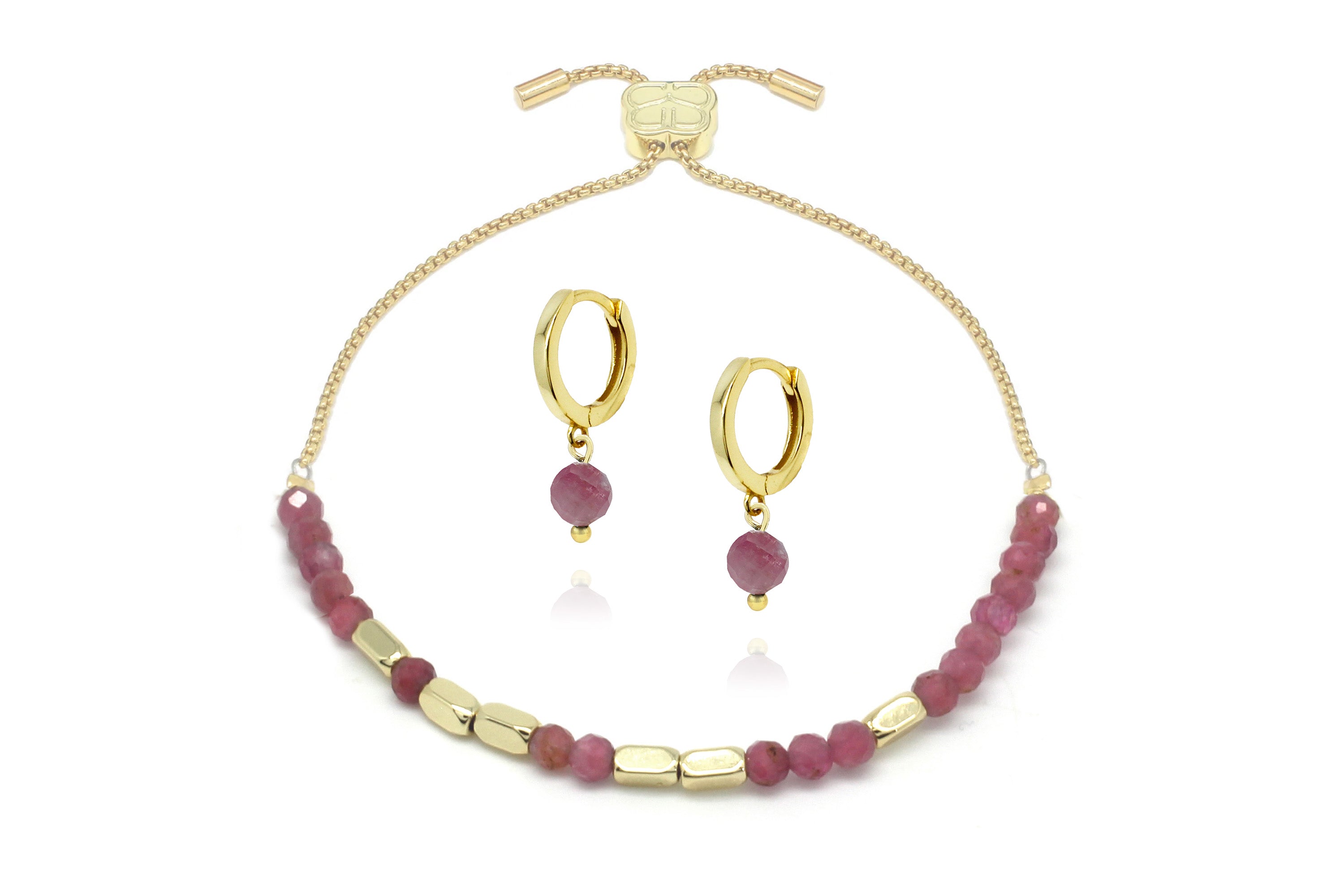Morse Code Gemstone Gold Bracelet & Earring Gift Set - Boho Betty