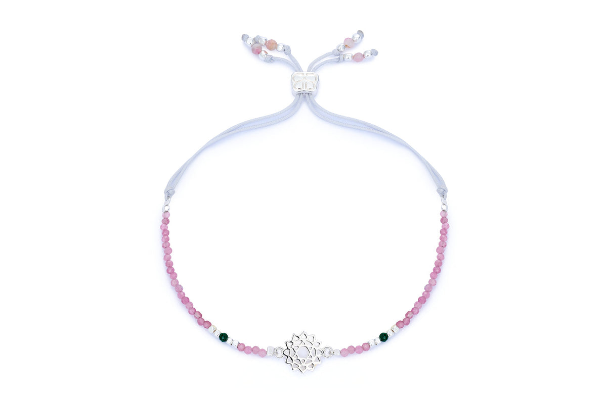 Pink Tourmaline, Malachite & Silver Heart Chakra Bracelet