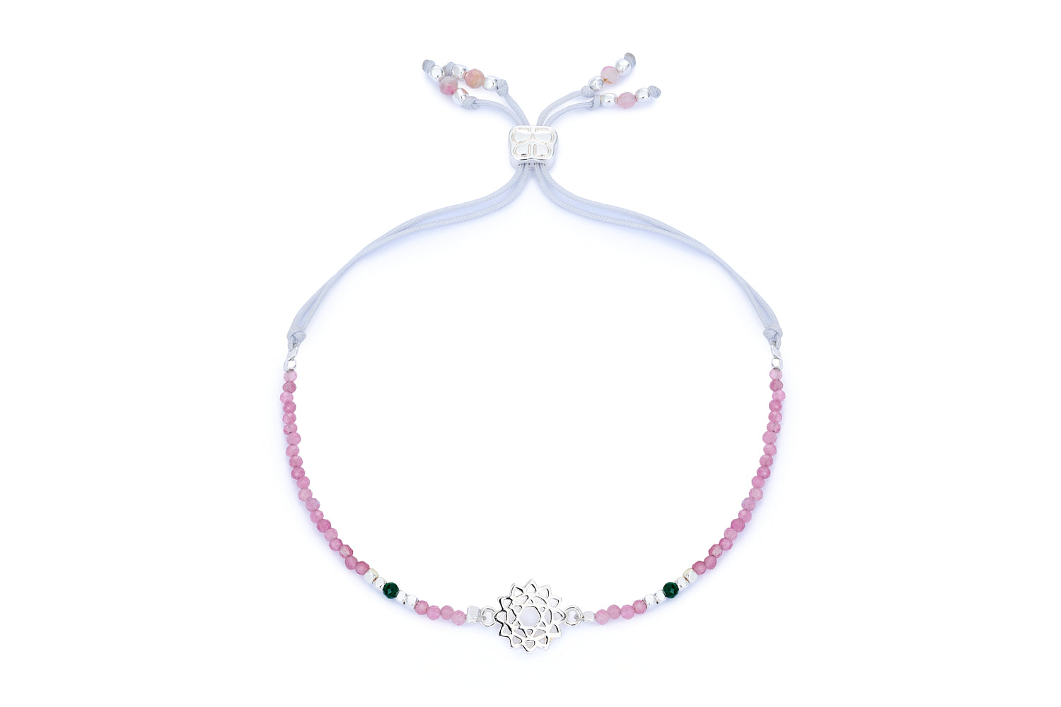 Pink Tourmaline, Malachite & Silver Heart Chakra Bracelet - Boho Betty