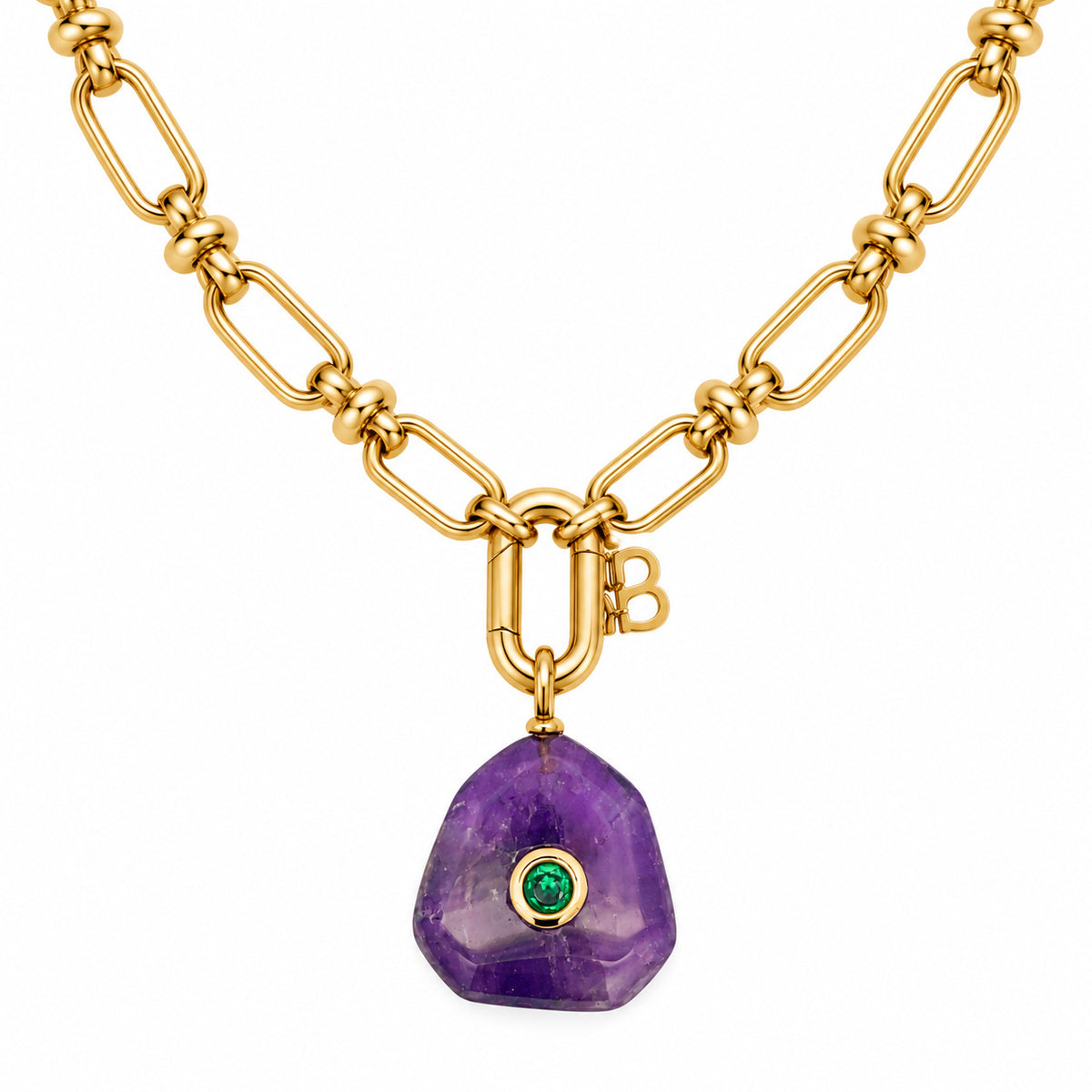 Helia Oval Chain & Kalis Amethyst Gold Charm Necklace - Boho Betty