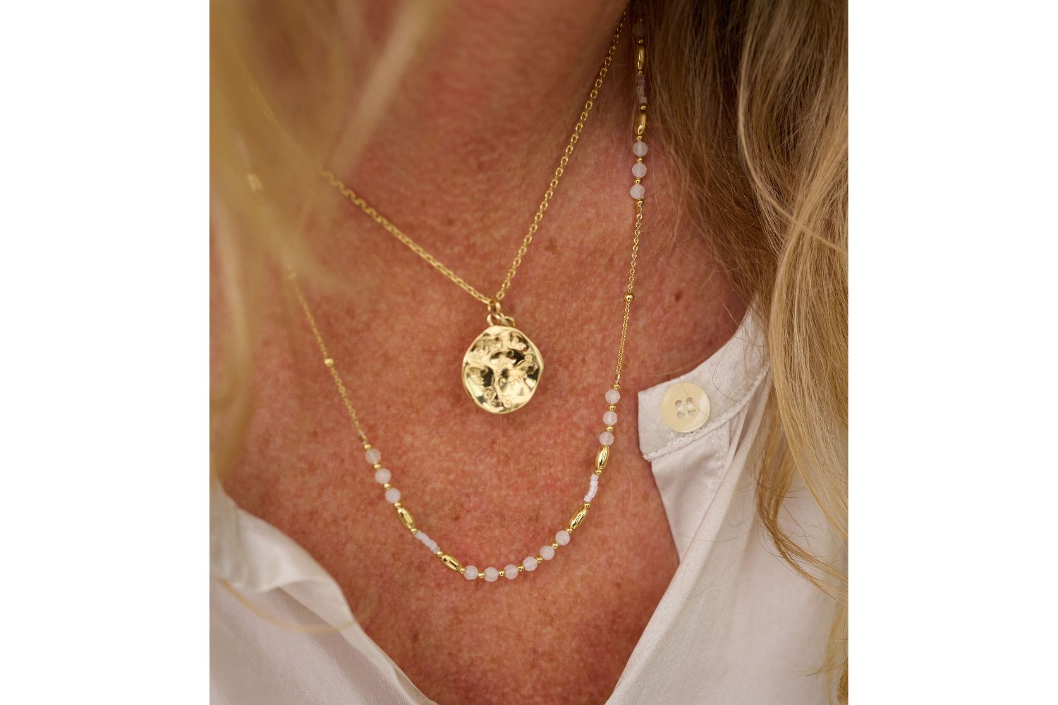 Horus Rainbow Moonstone Gold Gemstone Necklace - Boho Betty