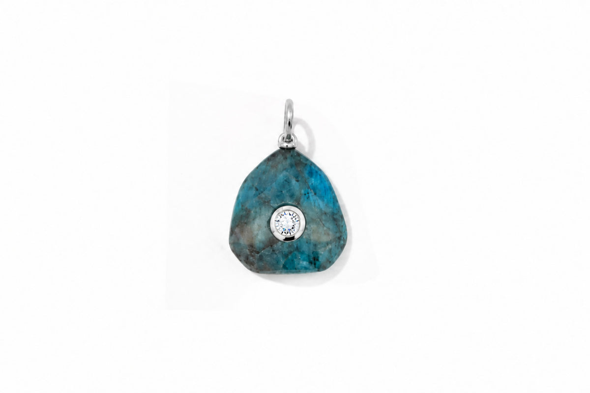 Kalis Apatite Silver Charm by Boho Betty – waterproof blue apatite gemstone charm pendant in silver, an interchangeable collectable charm for a charm necklace