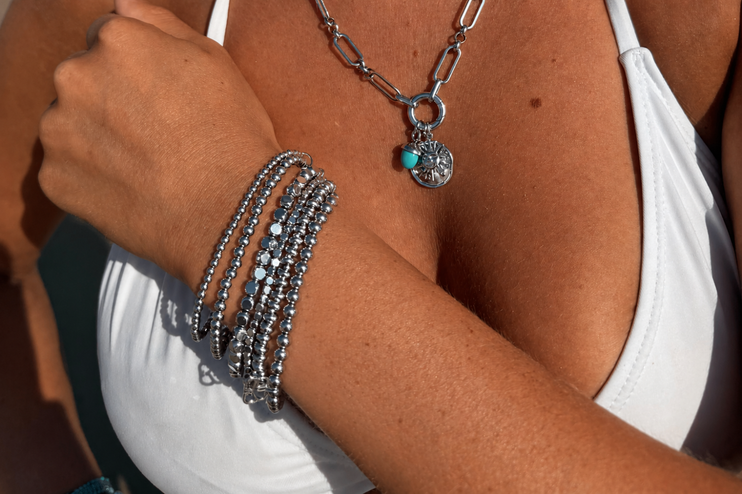 Lucia Silver 6 Layered Waterproof Bracelet Stack