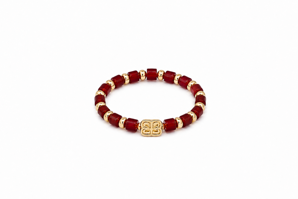 Mala Red Agate Waterproof Gold Ring