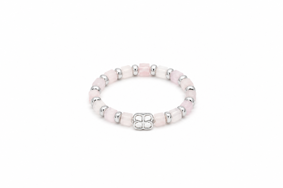 Mala Rose Quartz Silver Ring