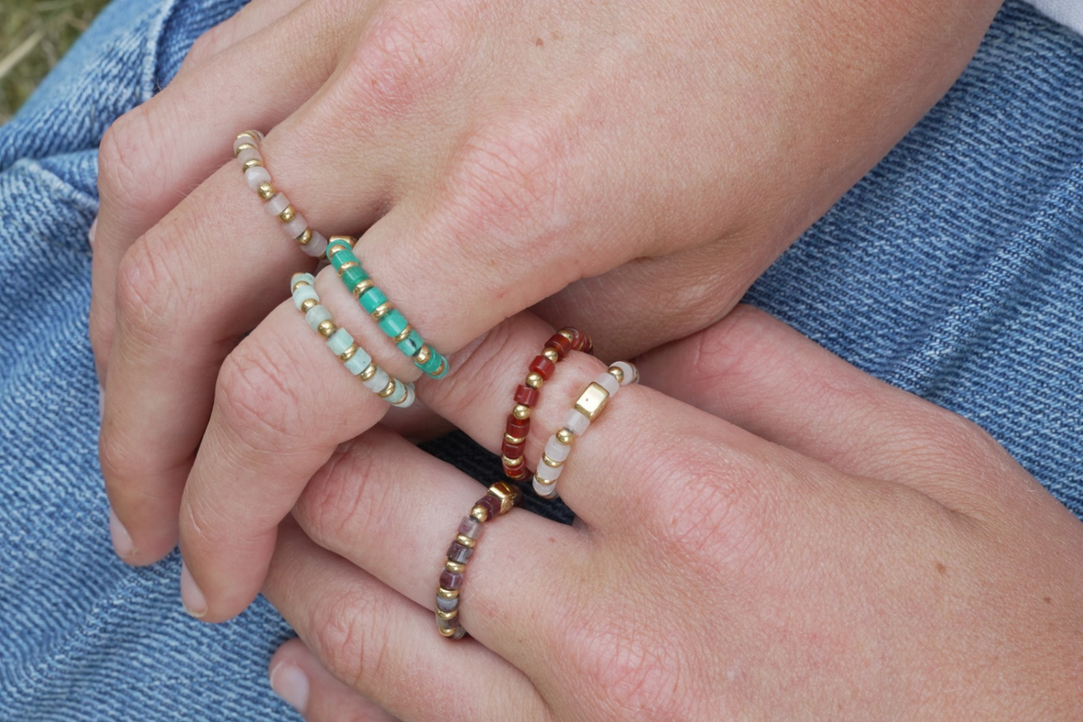 Mala Red Agate Waterproof Gold Ring