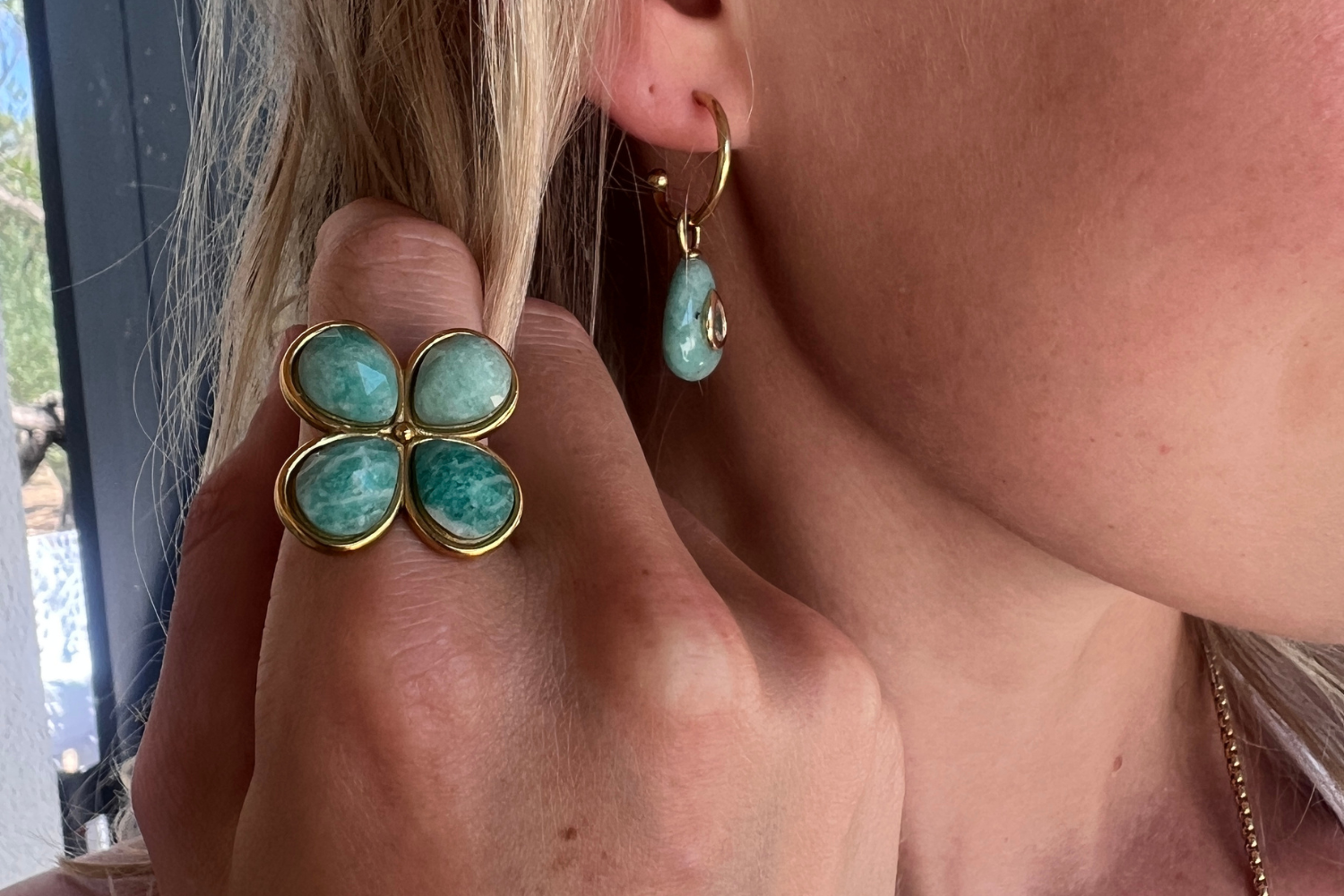 Marsilea Amazonite & Gold Clover Ring