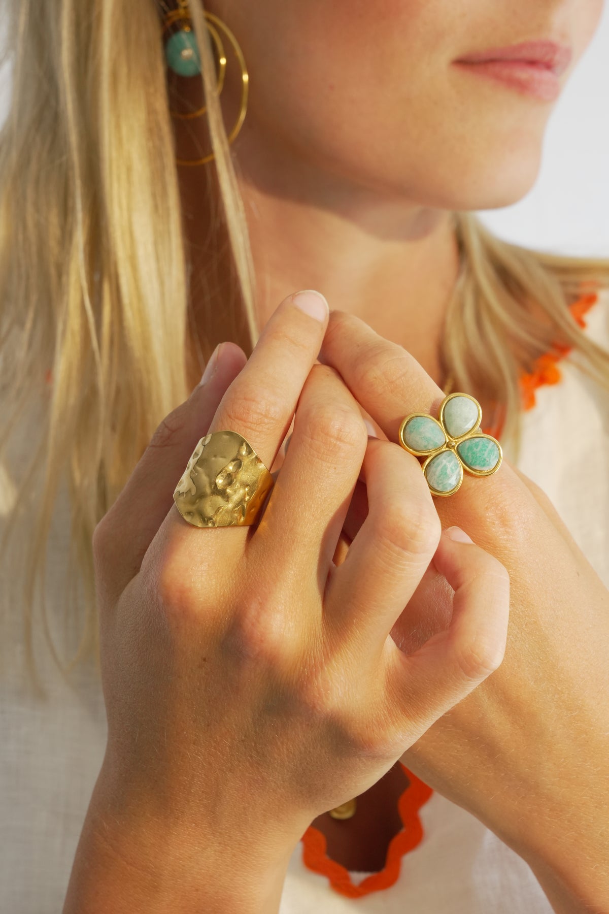 Marsilea Amazonite & Gold Clover Ring