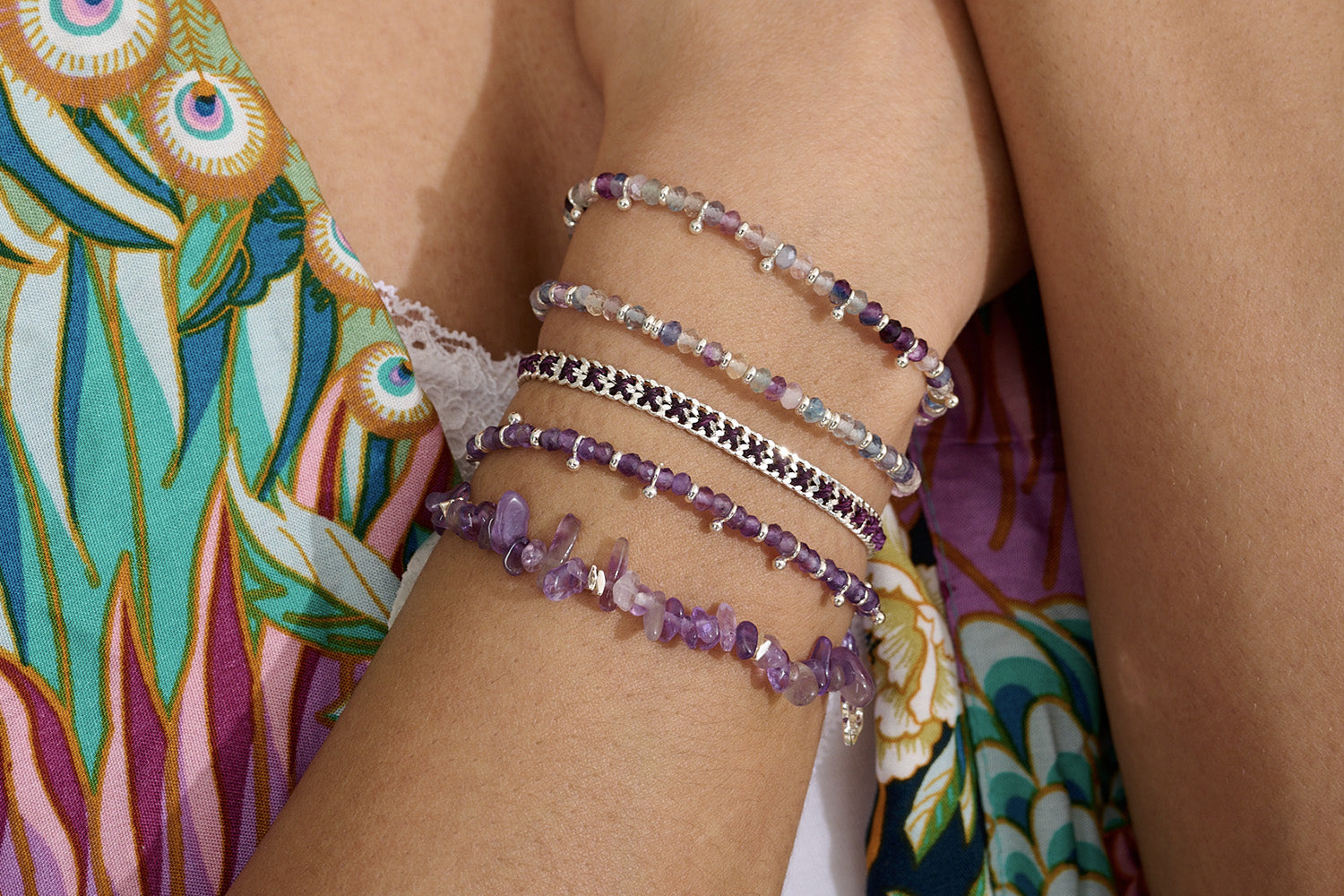 Rainbow Fluorite styled with Amethyst makes a stunning combination.