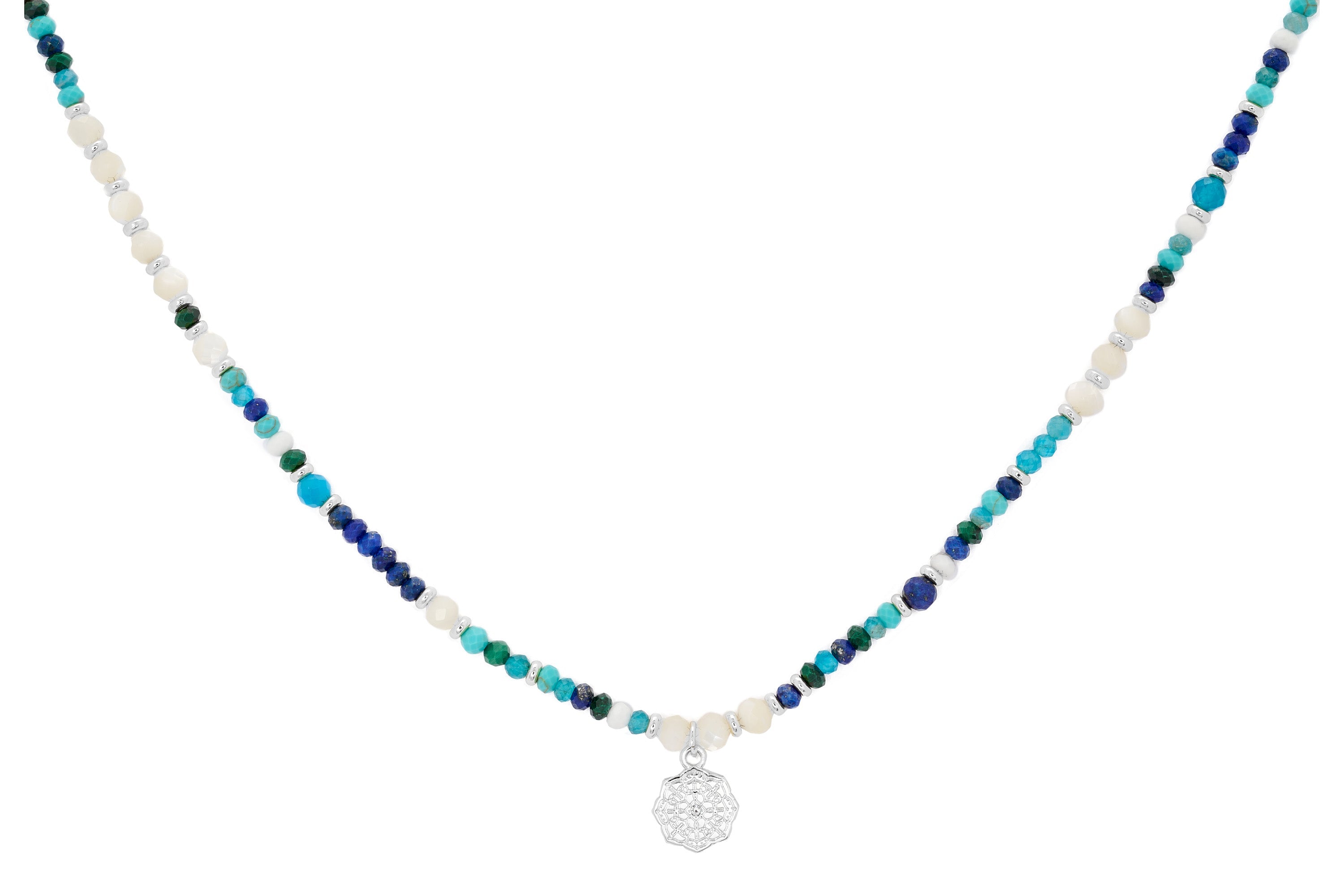 Anansa Turquoise and Lapis Silver Gemstone Necklace #color_Silver