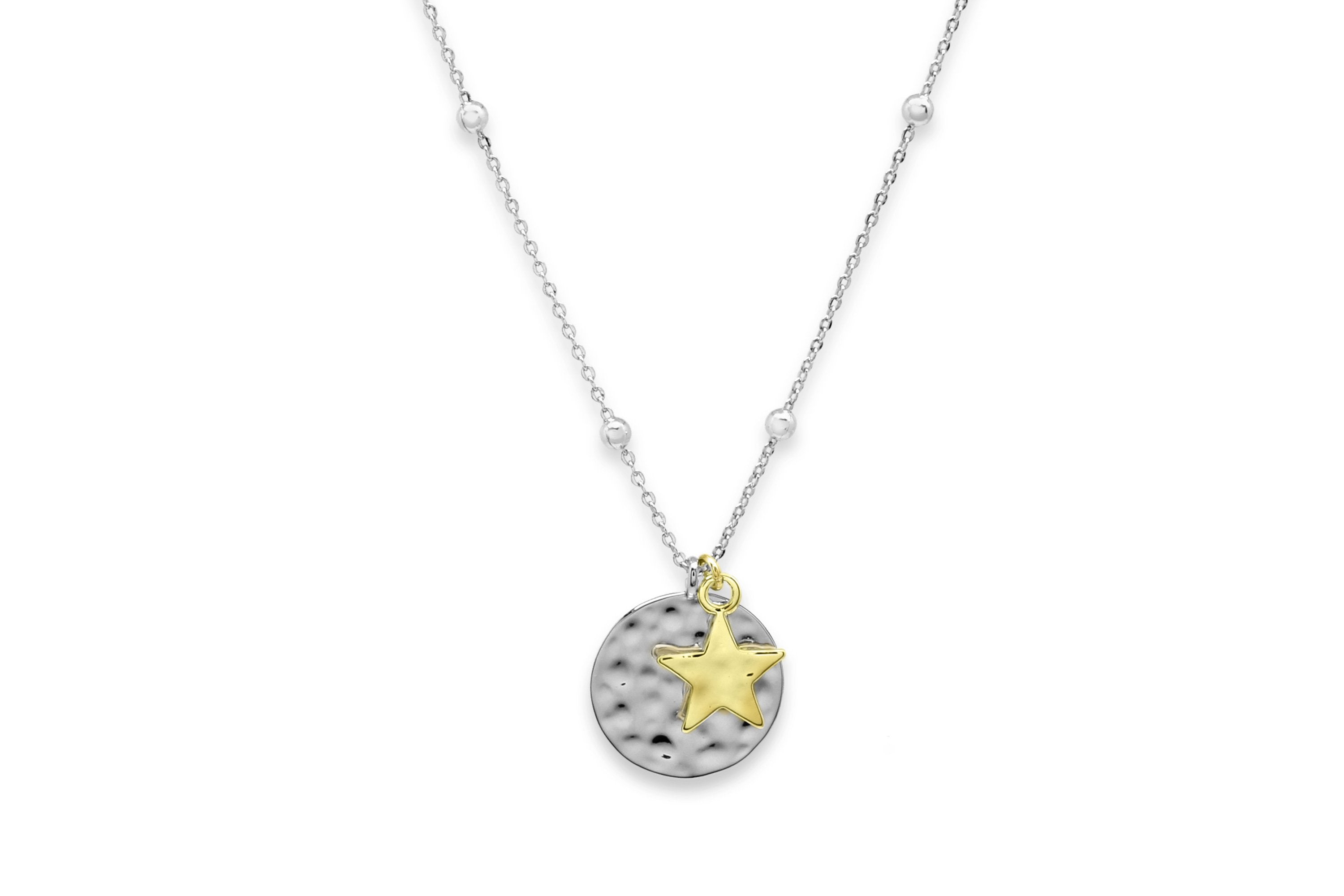 Luna Silver Star & Moon Pendant Necklace #color_Silver