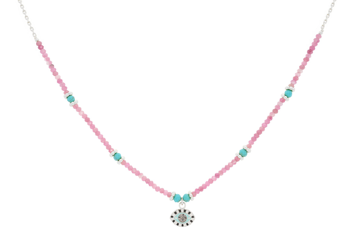 Malocchio Pink Tourmaline Evil Eye Silver Necklace