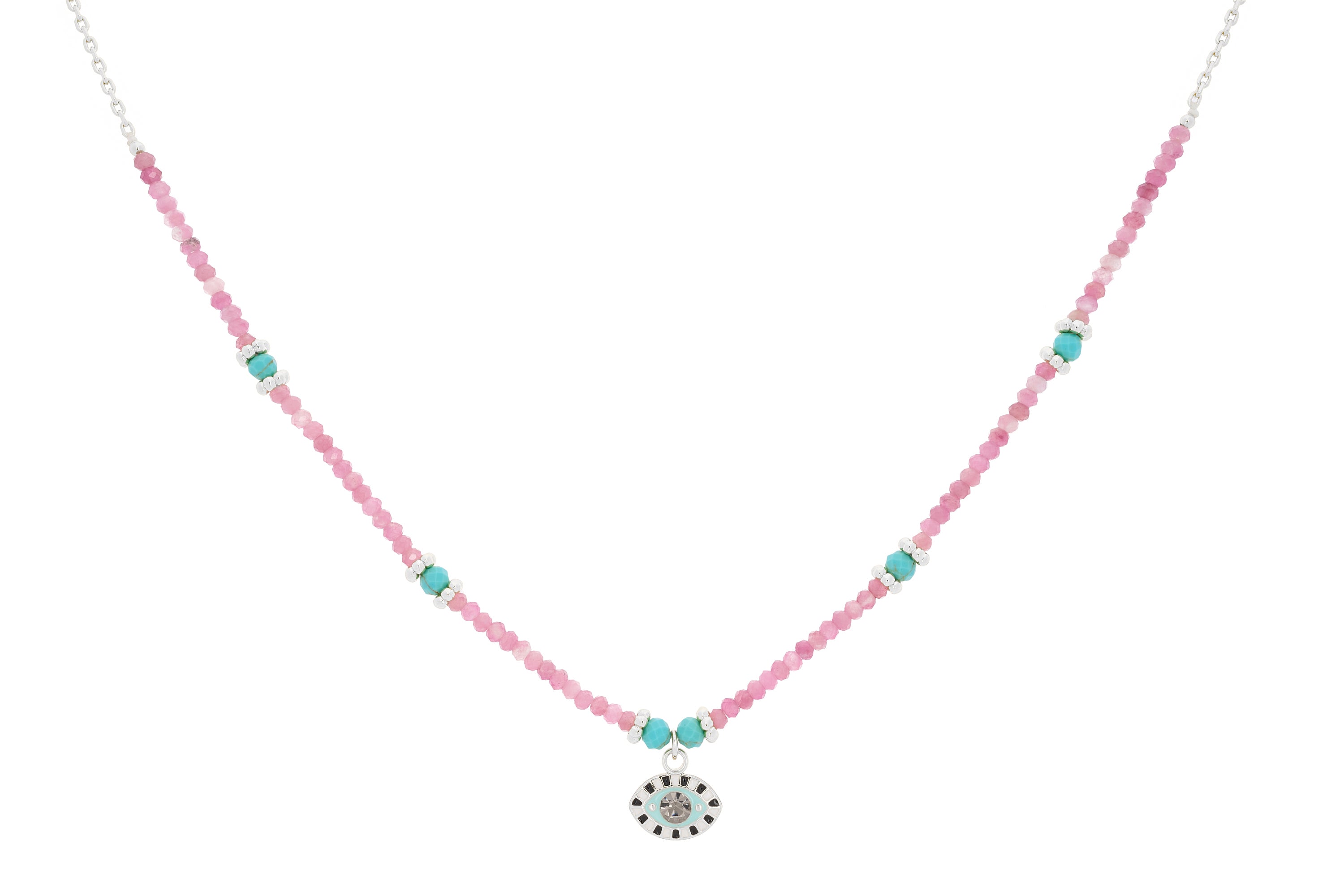 Malocchio Pink Tourmaline Evil Eye Silver Necklace - Boho Betty