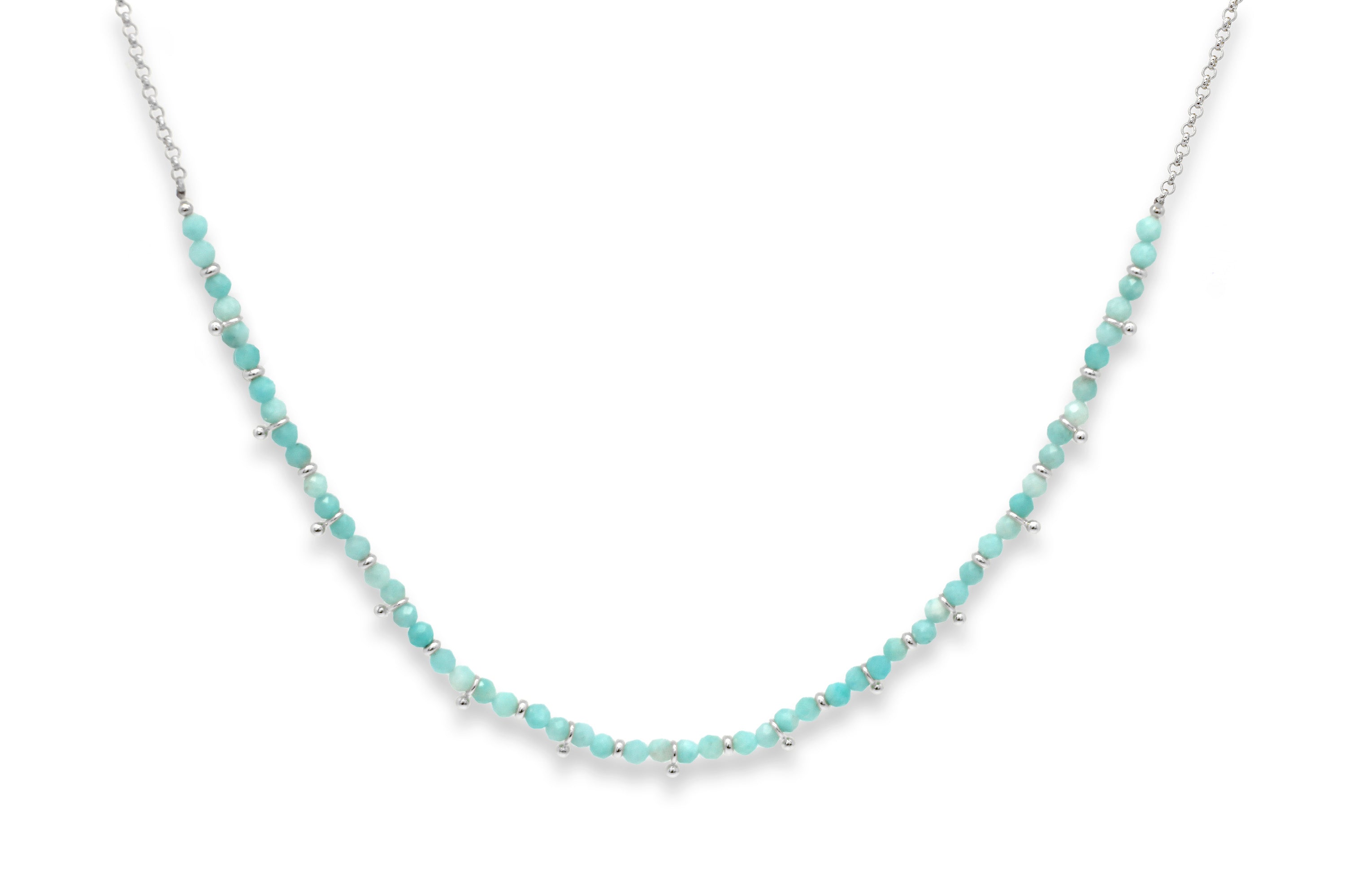 Salus Amazonite Gemstone Silver Necklace #color-Silver
