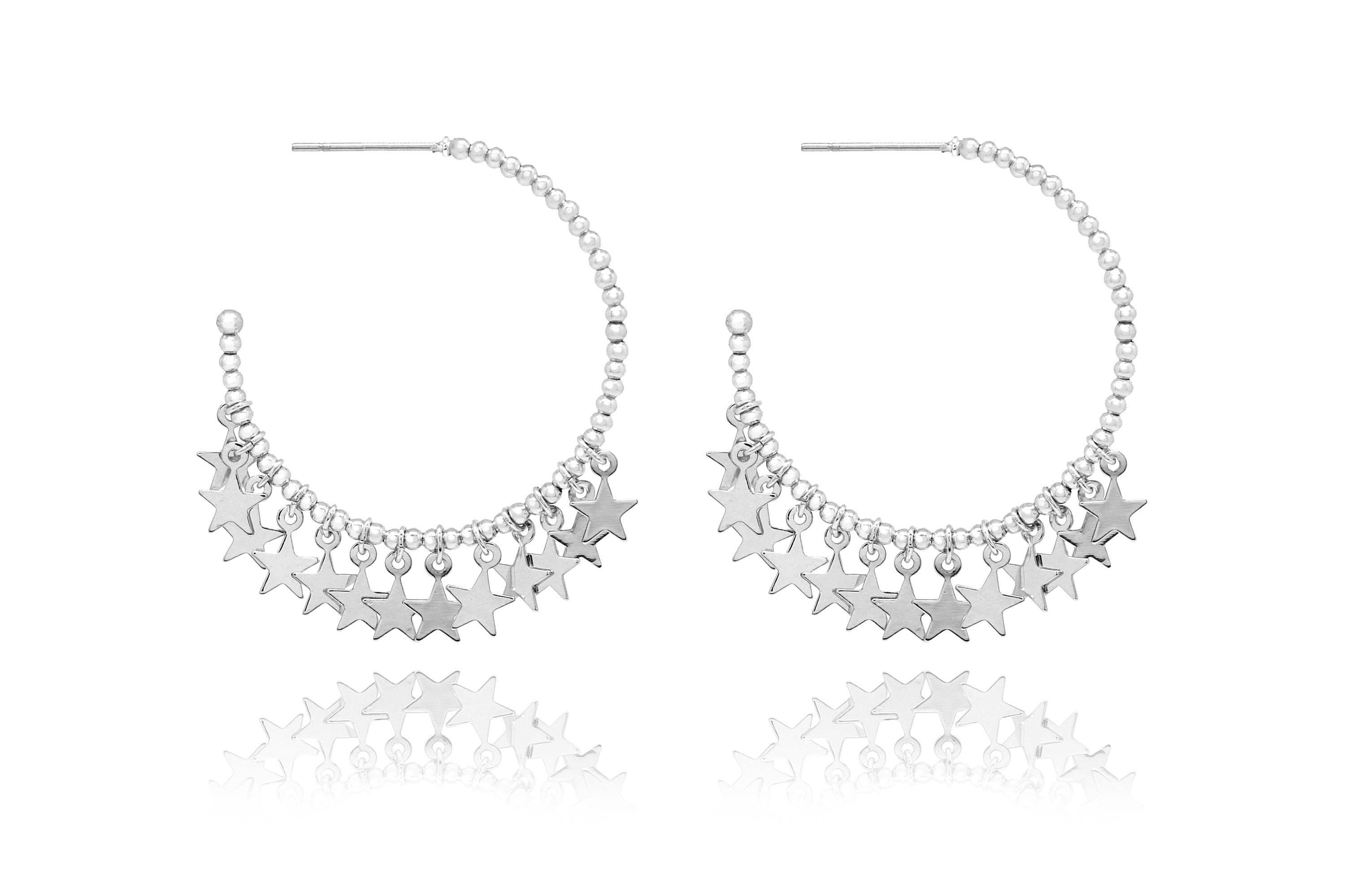 Oralia Multi Star Silver Hoop Earring#color_Silver