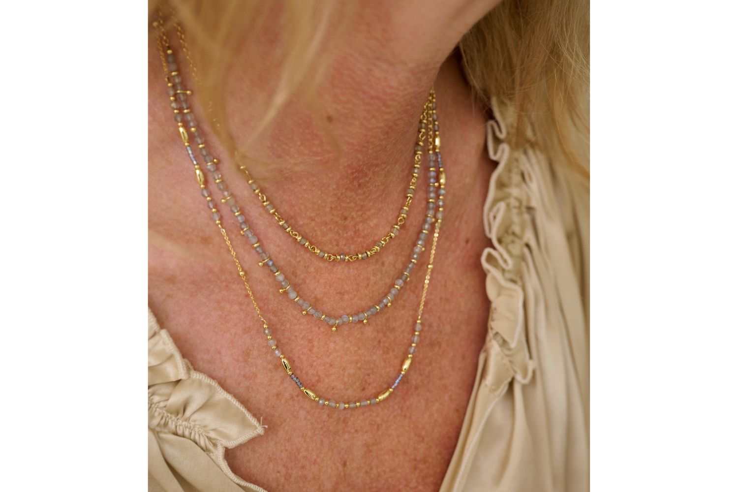 Salus Labradorite Gemstone Gold Necklace - Boho Betty