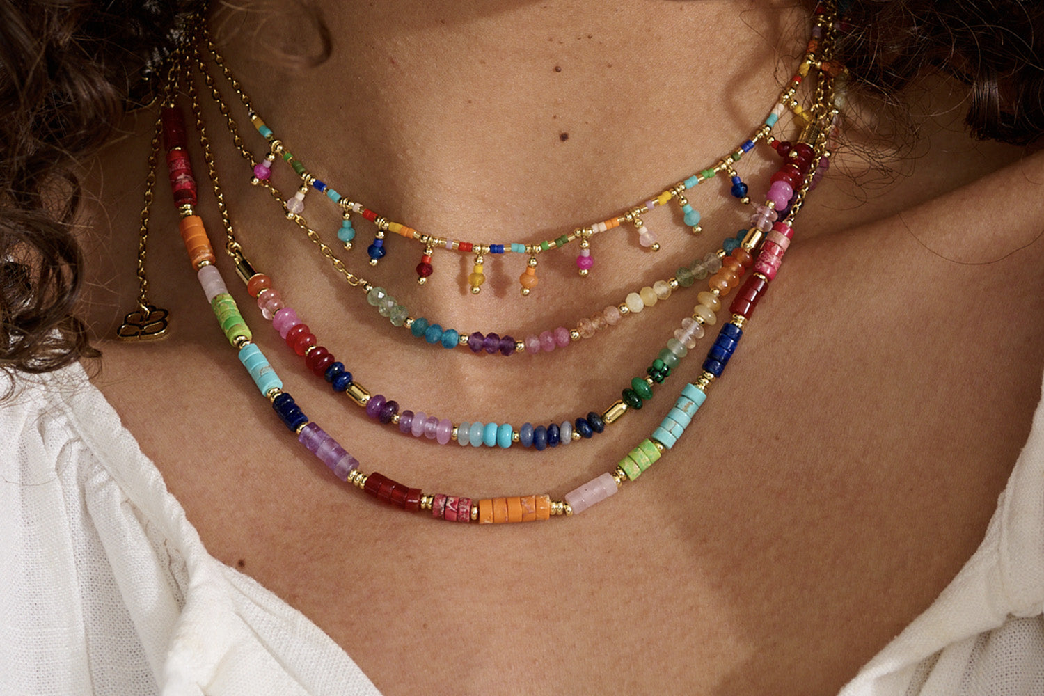 Layer up your Rainbow necklaces with the Lake, Molly, Skye and Mylas and make a real impact.
