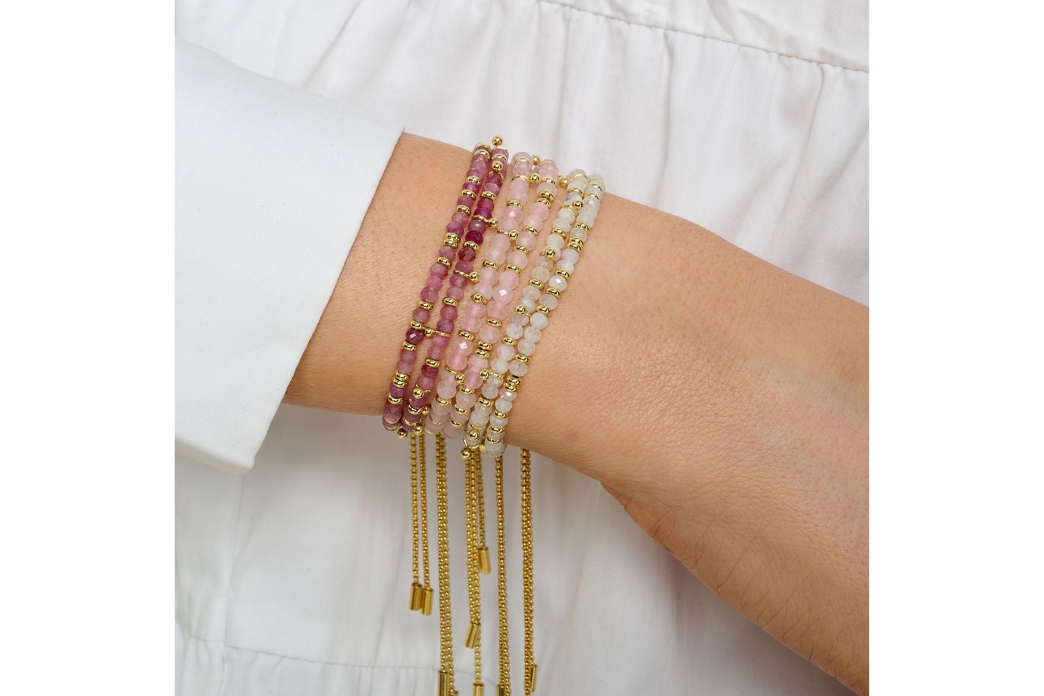 Harmony Rose Quartz Gold Bracelet - Boho Betty