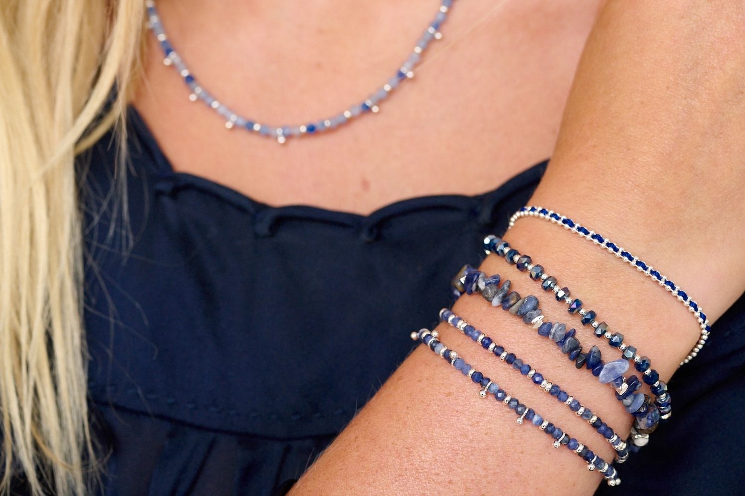 Sana Silver Blue Aventurine Crystal Bracelet - Boho Betty
