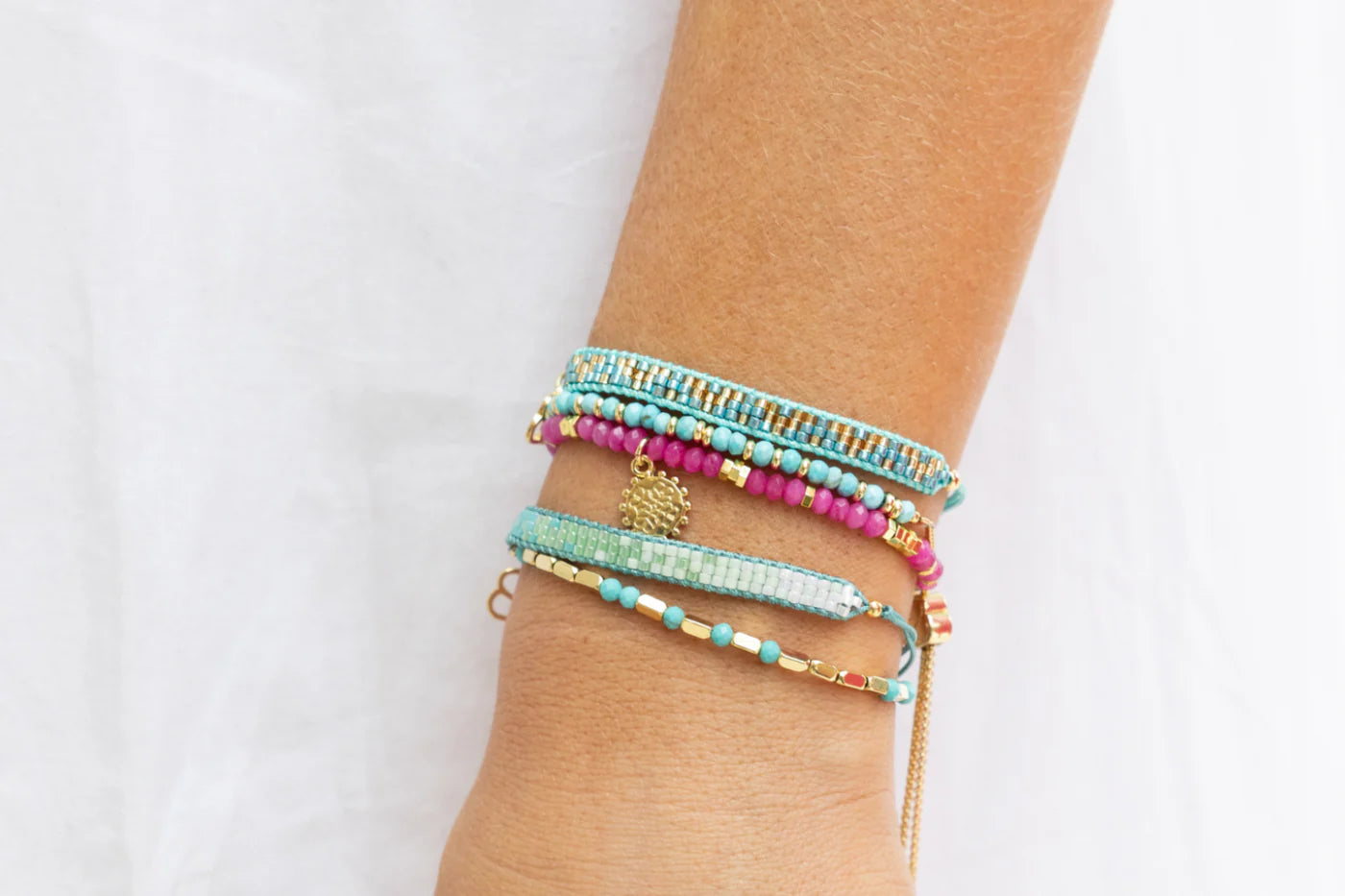 Summer styling with the Turquoise Señorita Friendship Bracelet.