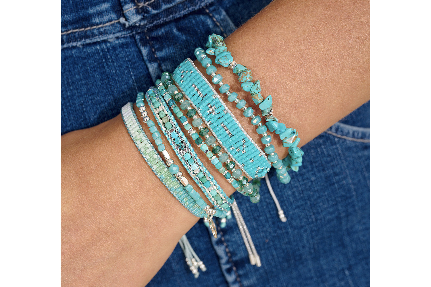 Turquoise tones to create dreamy ocean scapes with these delightful Boho Betty Bracelets.