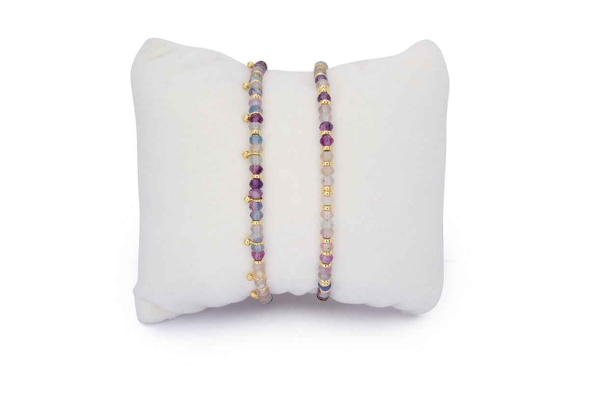Serenity Rainbow Fluorite Gold Stacking Bracelet