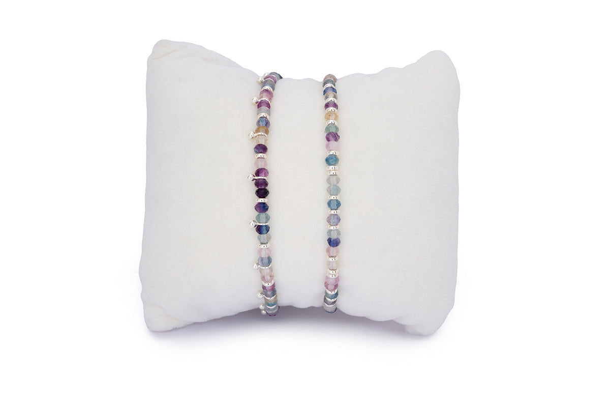 Serenity Rainbow Fluorite Silver Stacking Bracelet