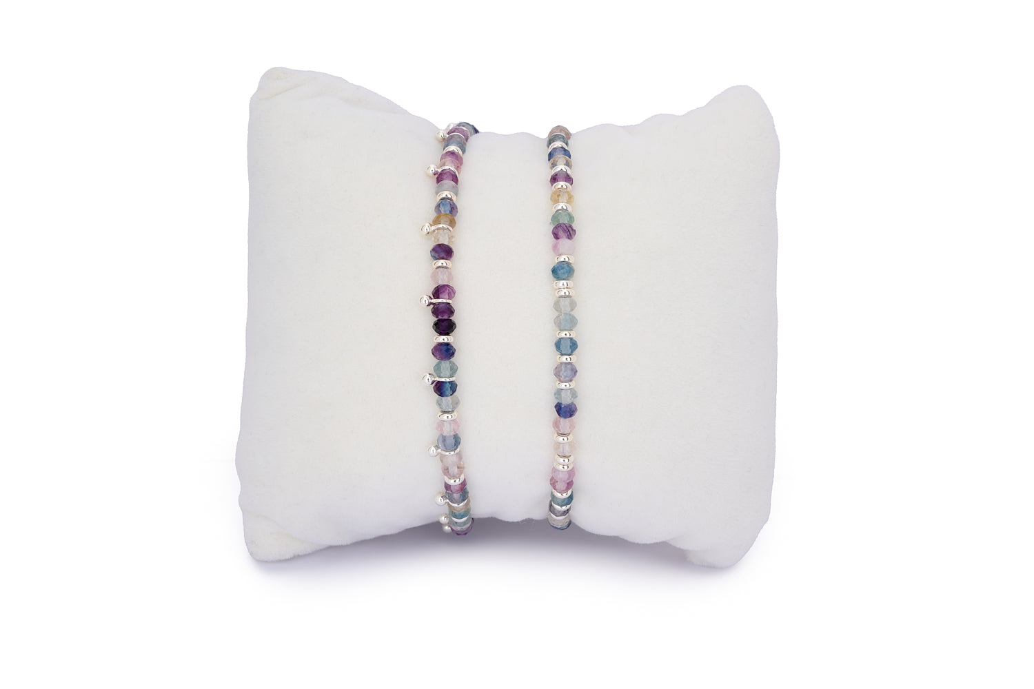 Serenity Rainbow Fluorite Silver Stacking Bracelet - Boho Betty