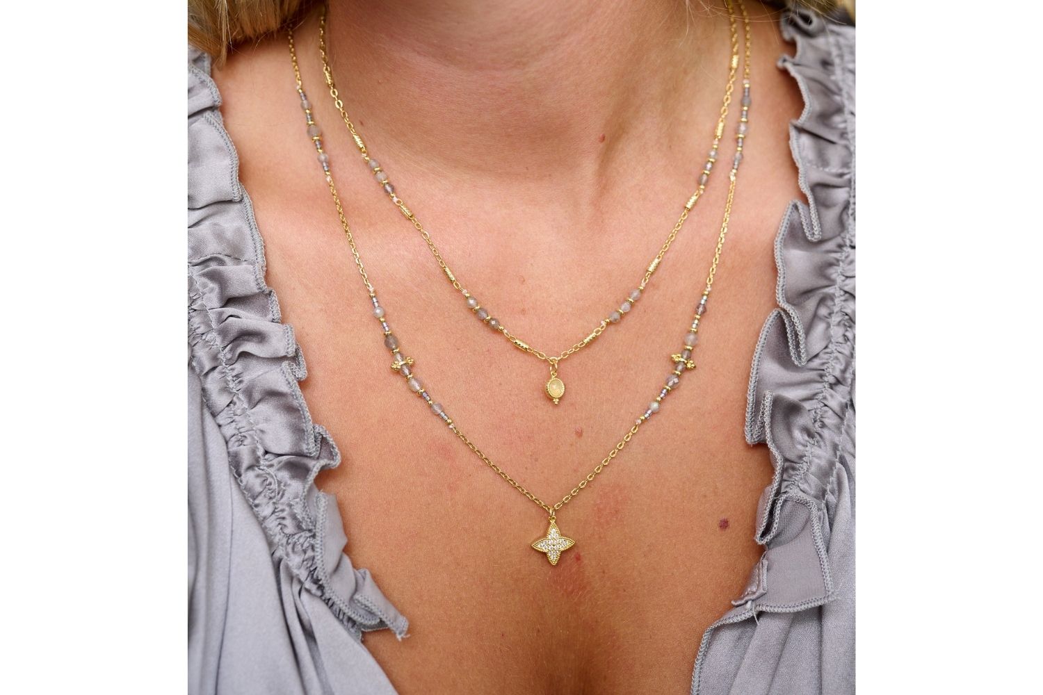 Ether Labradorite Beaded Gold Necklace - Boho Betty