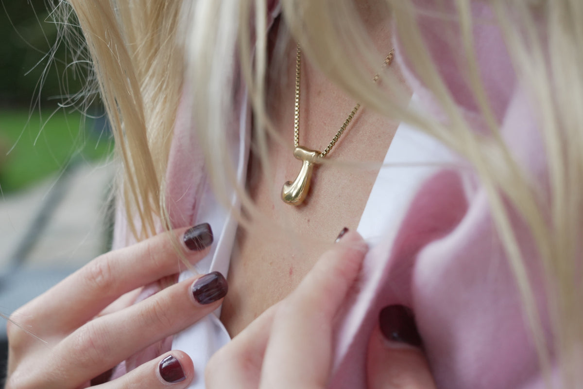 Sola waterproof gold initial letter J necklace by Boho Betty – a personalised gold initial J pendant on a box chain