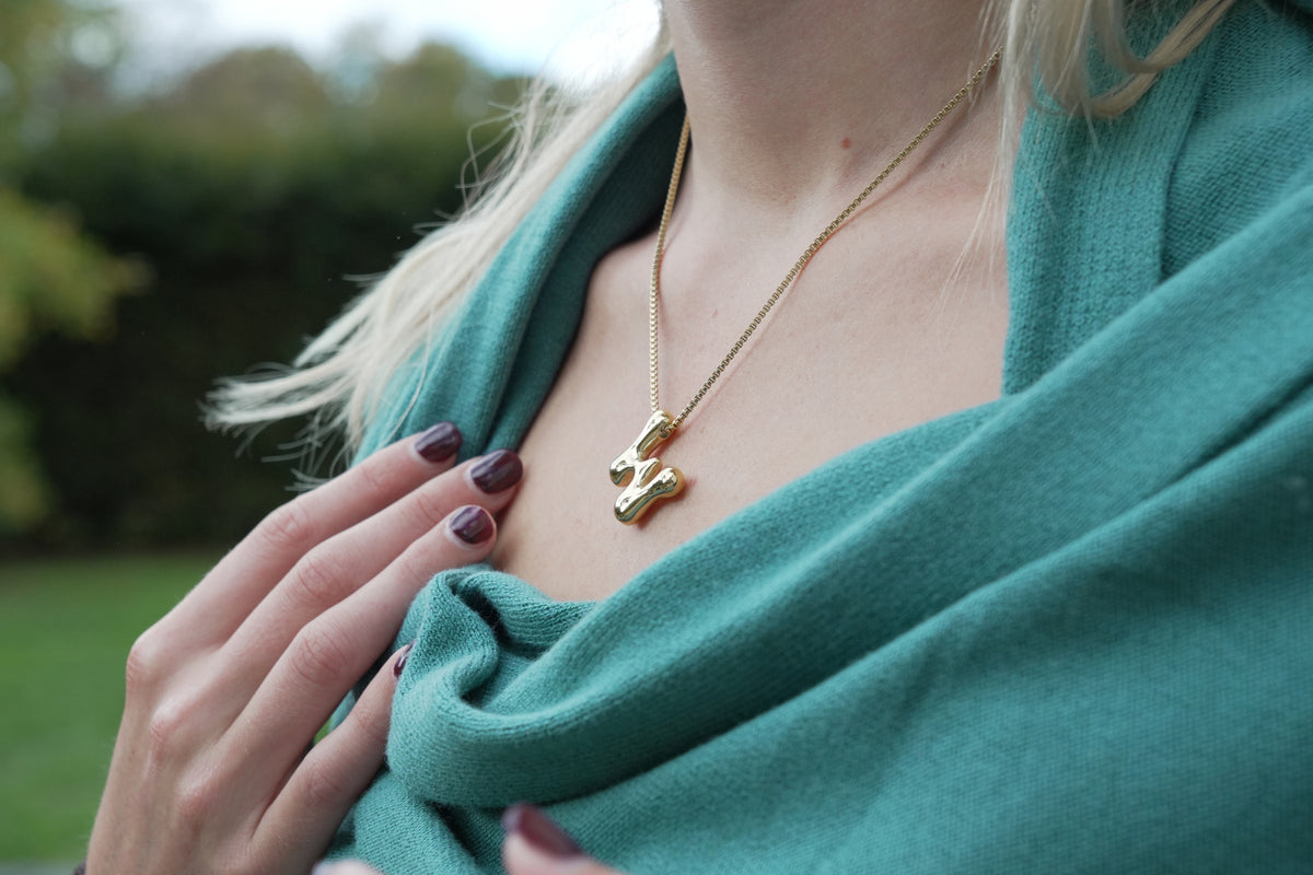 Sola waterproof gold initial letter W necklace by Boho Betty – a personalised gold initial W pendant on a box chain