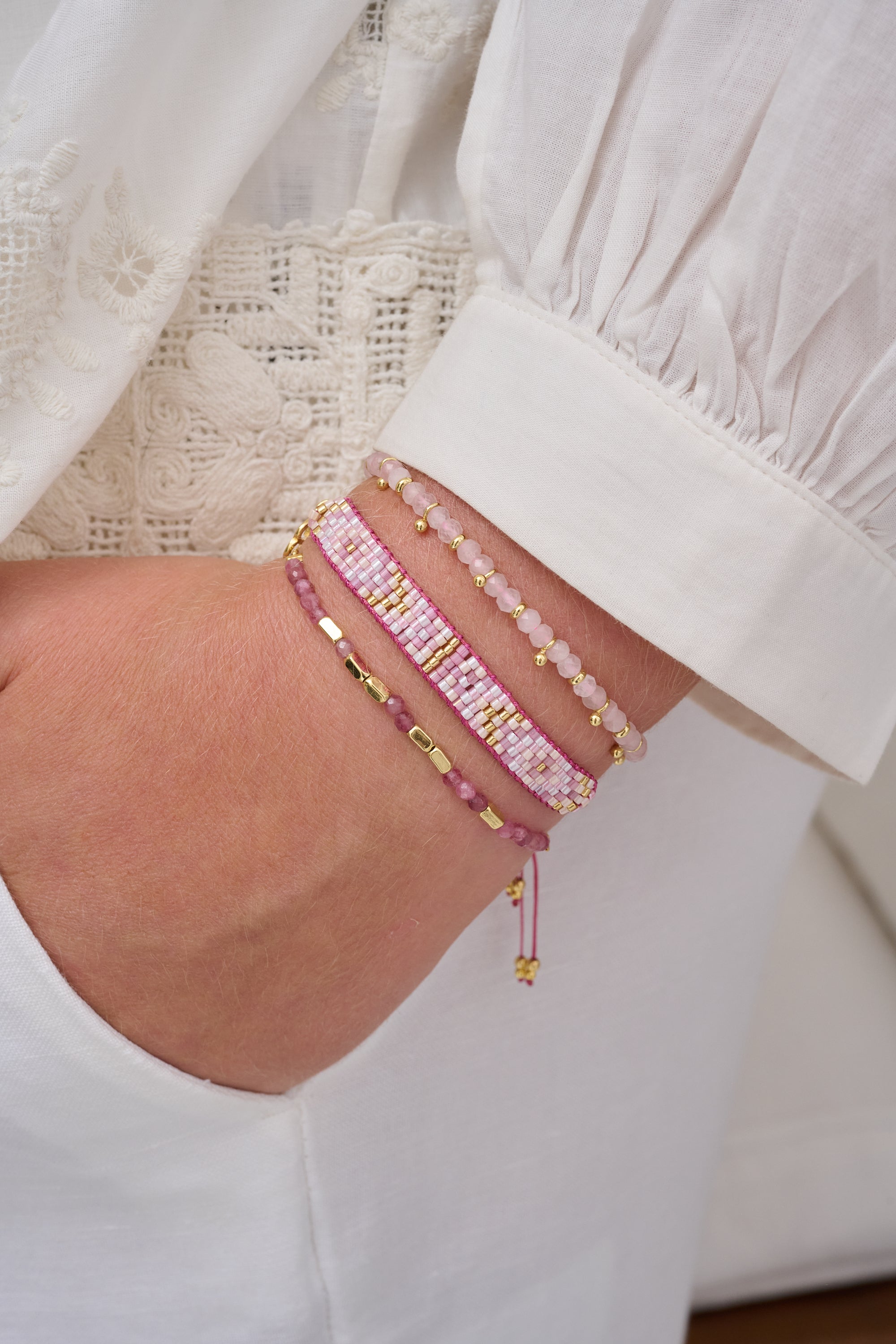 Coraline 3 Layer Pink Bracelet Stack - Boho Betty