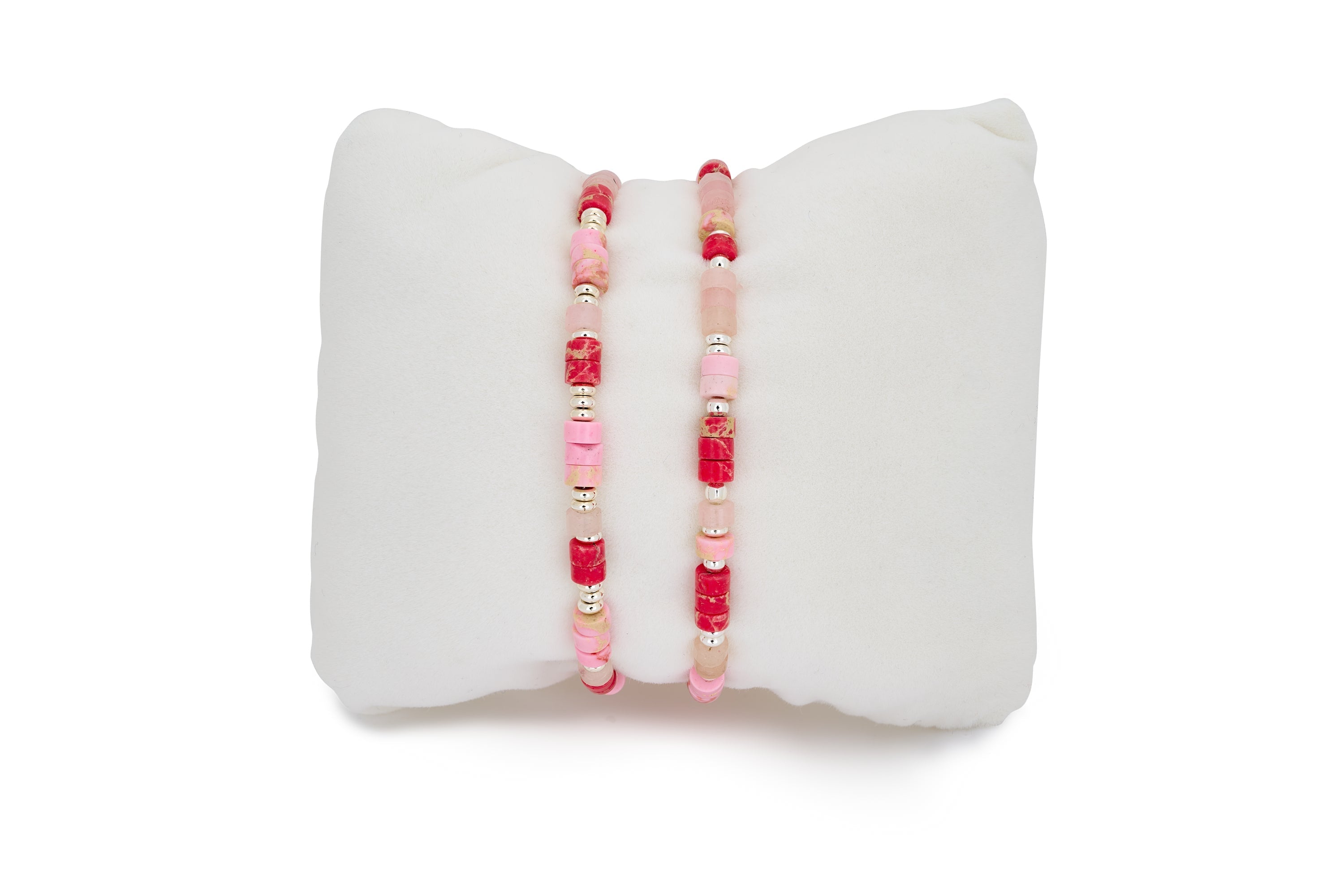 Gina Pink Silver Bracelet Stack #color_pink
