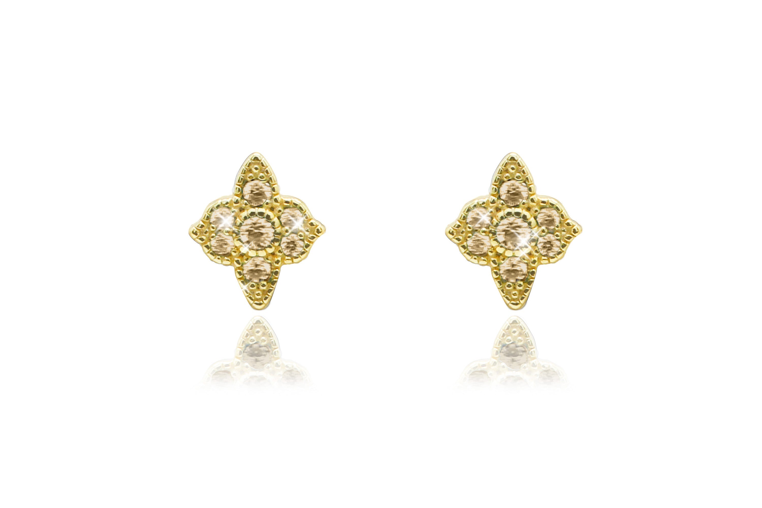 Takia Filigree Champagne CZ Gold Stud Earrings - Boho Betty