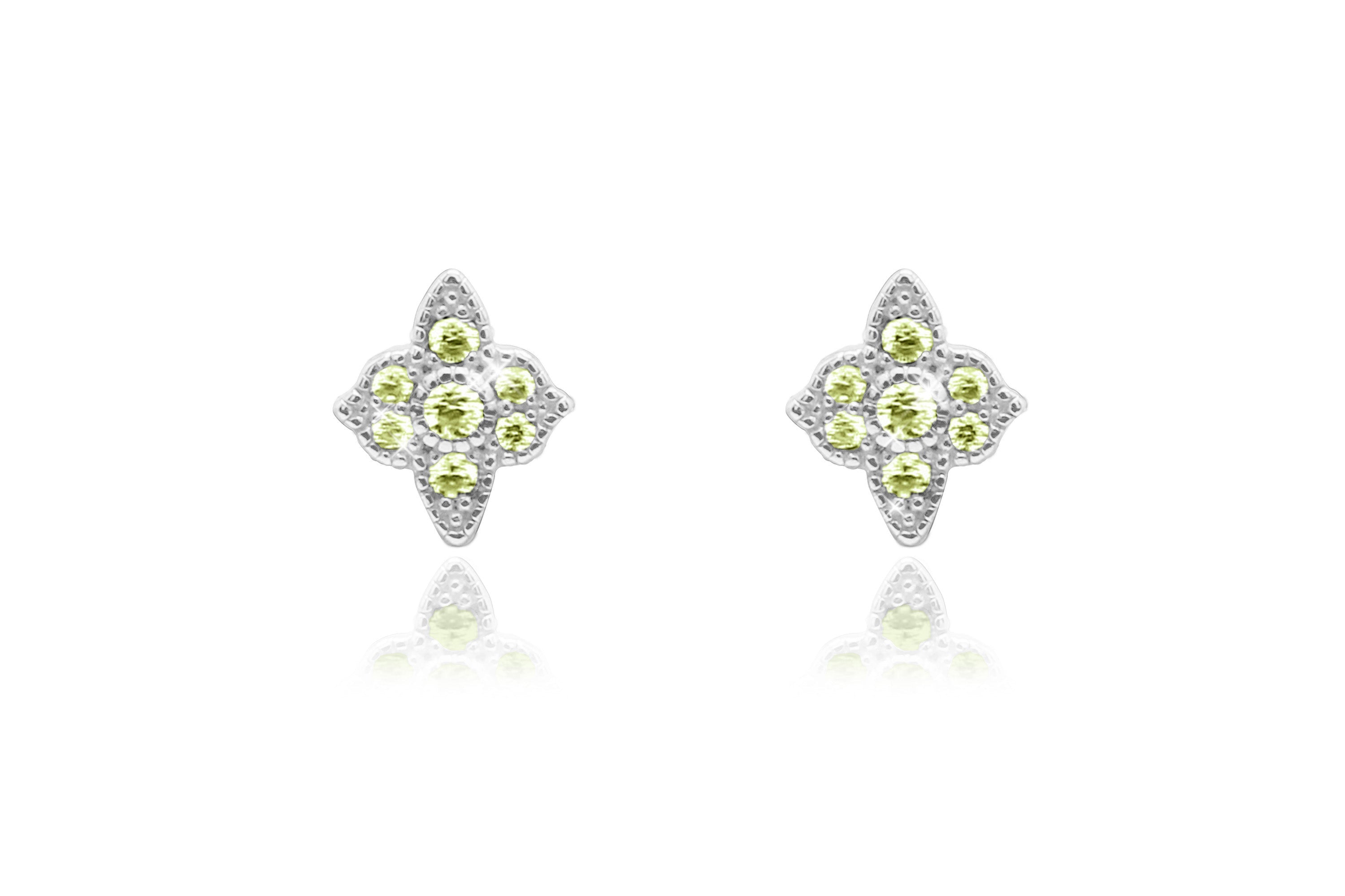 Takia Filigree Peridot CZ Silver Stud Earrings #color_green