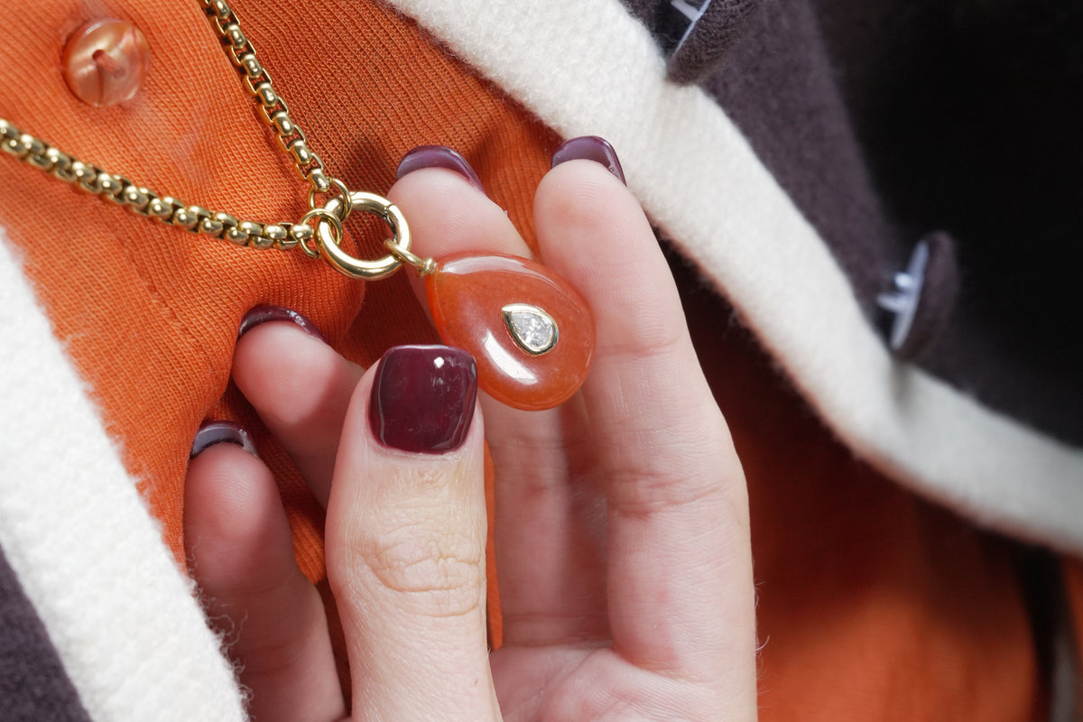 Thalia Fleur red aventurine gold teardrop pendant necklace by Boho Betty – a red aventurine layering necklace