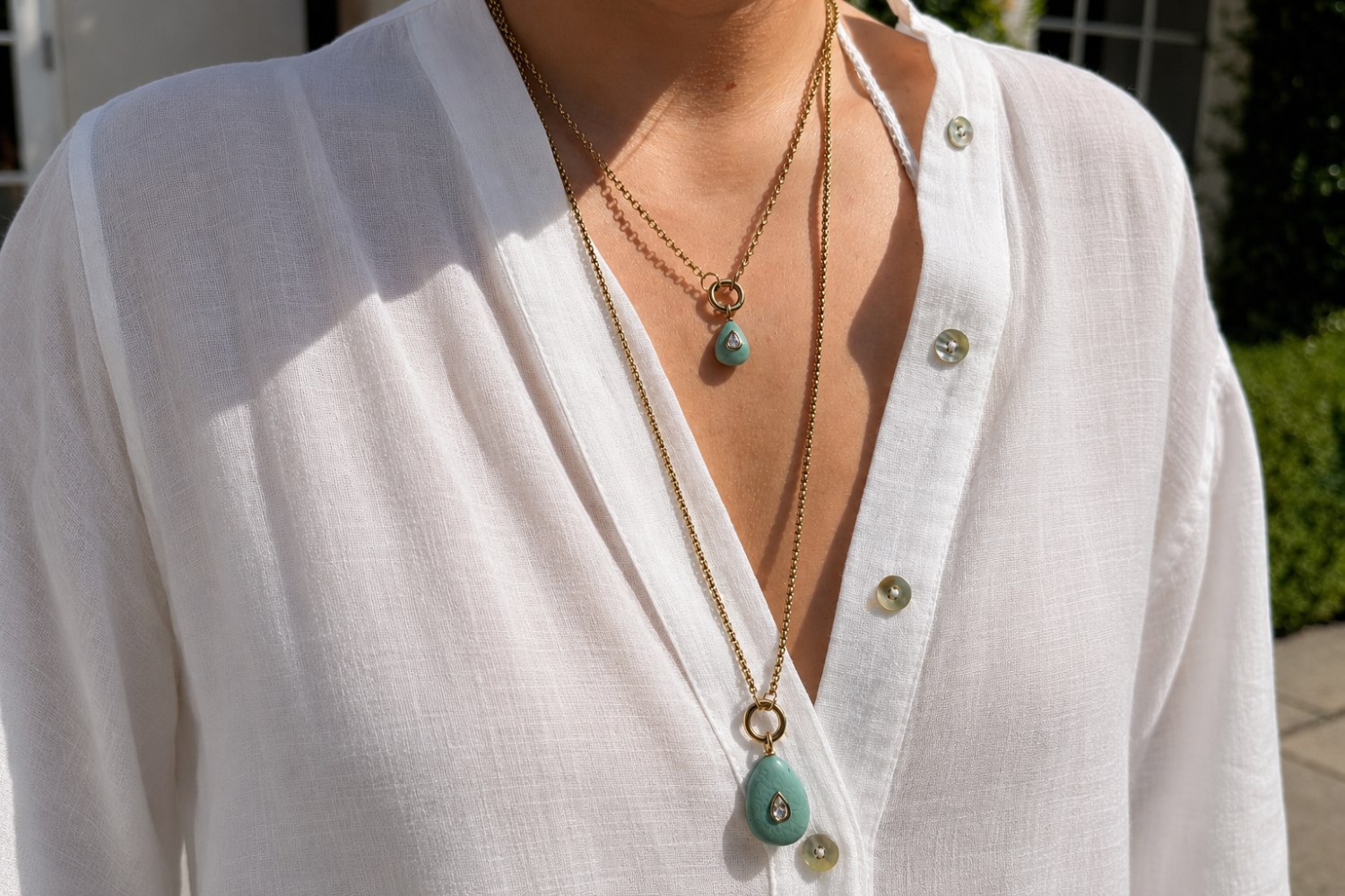 Thalia Fleur Amazonite Gold Teardrop Pendant Necklace