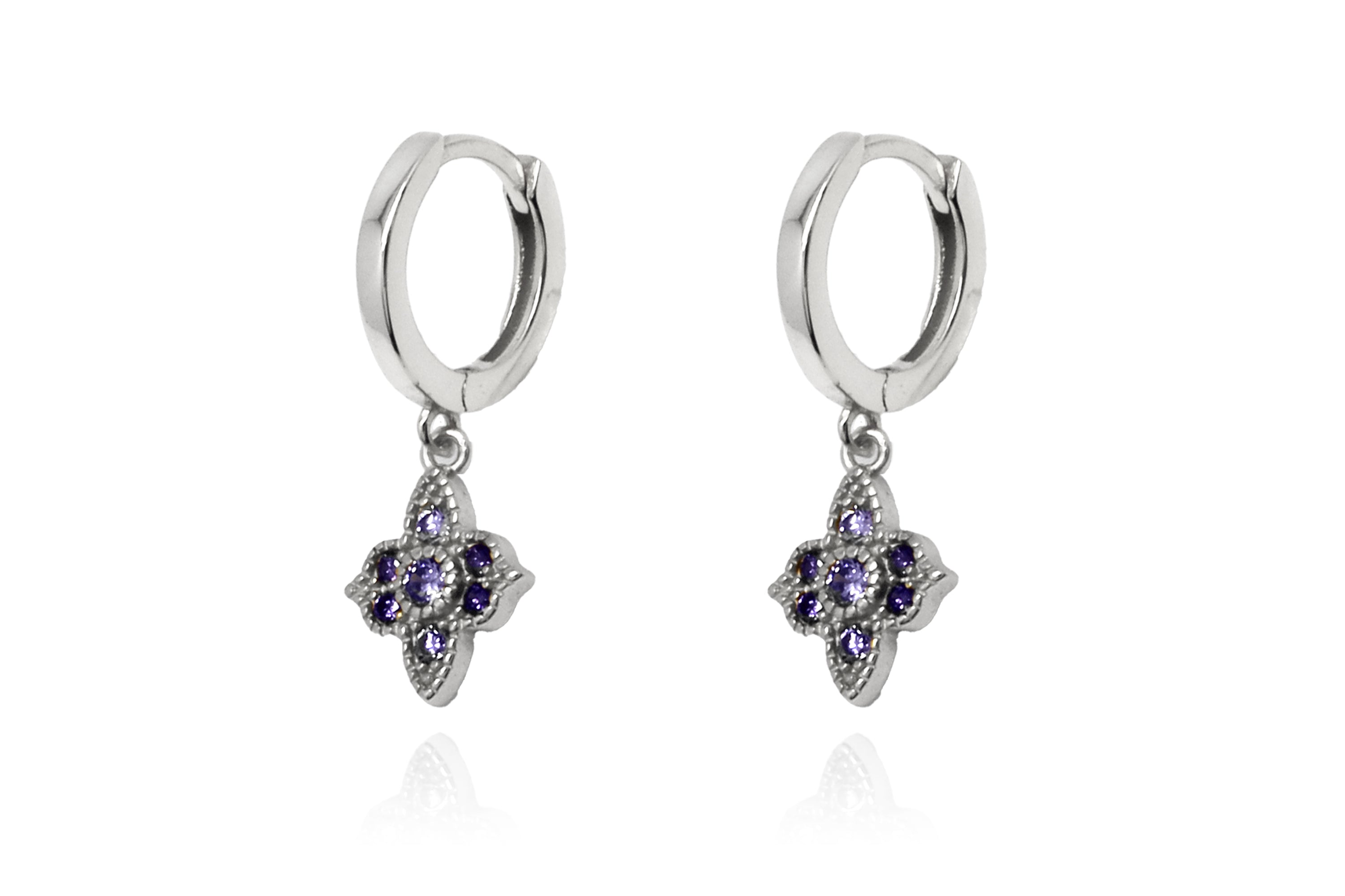 Theron Amethyst CZ Sterling Silver Hoop Earrings - Boho Betty