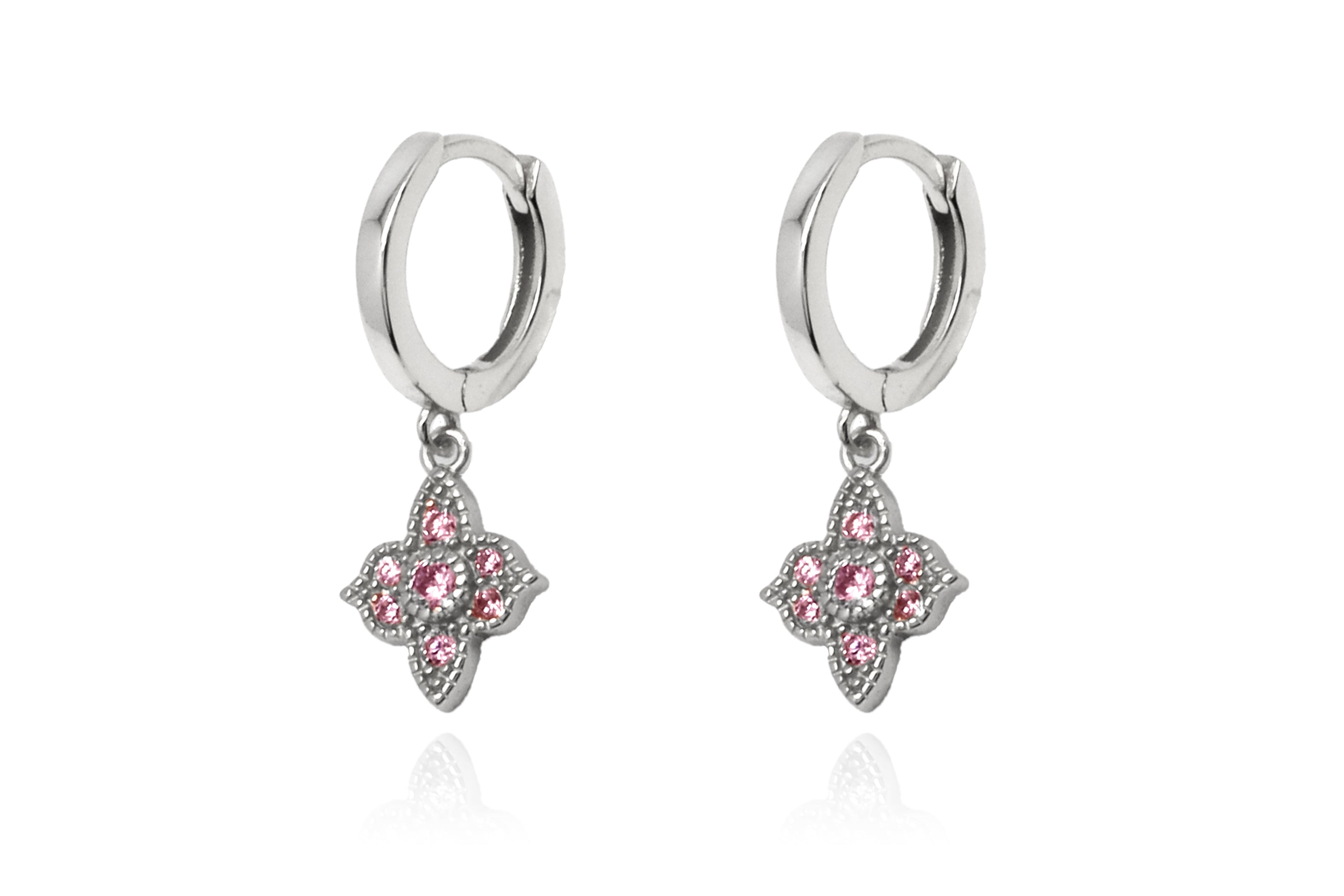 Theron Pink CZ Silver Hoop Earrings #color_silver
