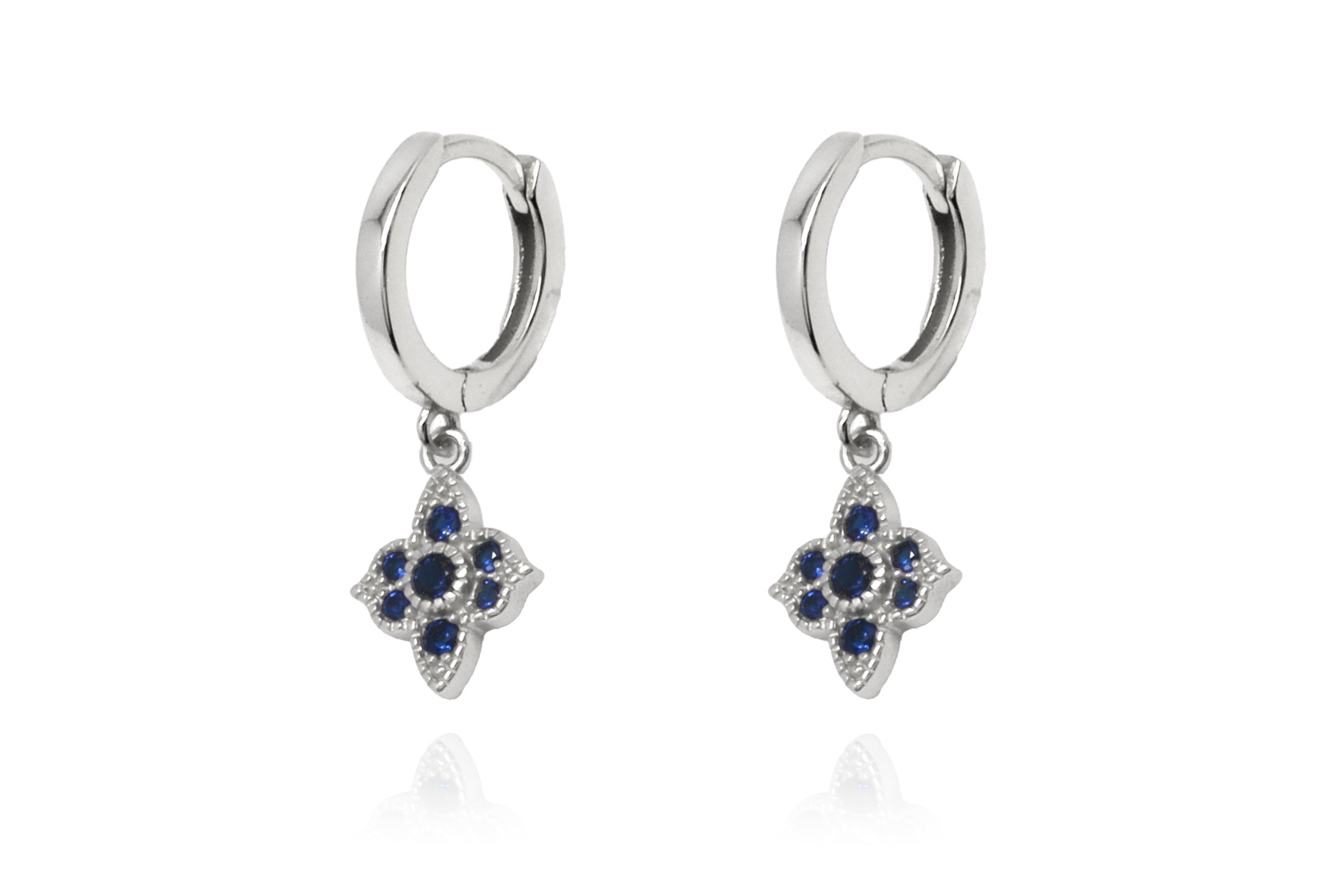 Theron Sapphire Blue CZ Silver Hoop Earrings - #color_silver