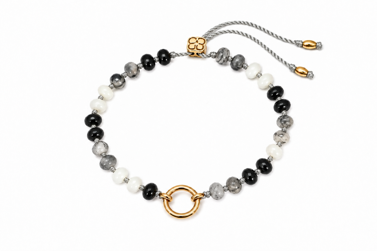 Zaha Gold & Black Mix Bead Charm Carrier Bracelet