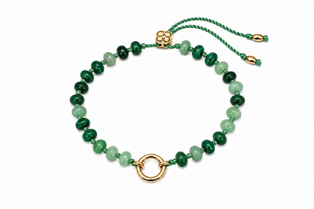 Zaha Gold & Green Mix Bead Charm Carrier Bracelet