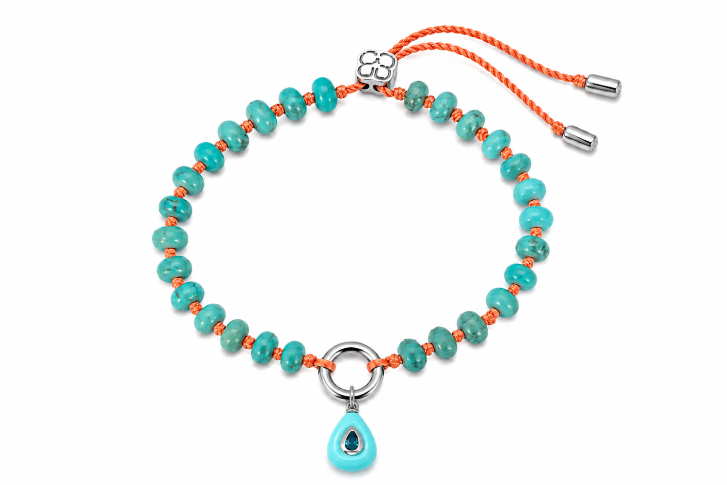 Zaha Turquoise & Orange Silver Charm Carrier Bracelet