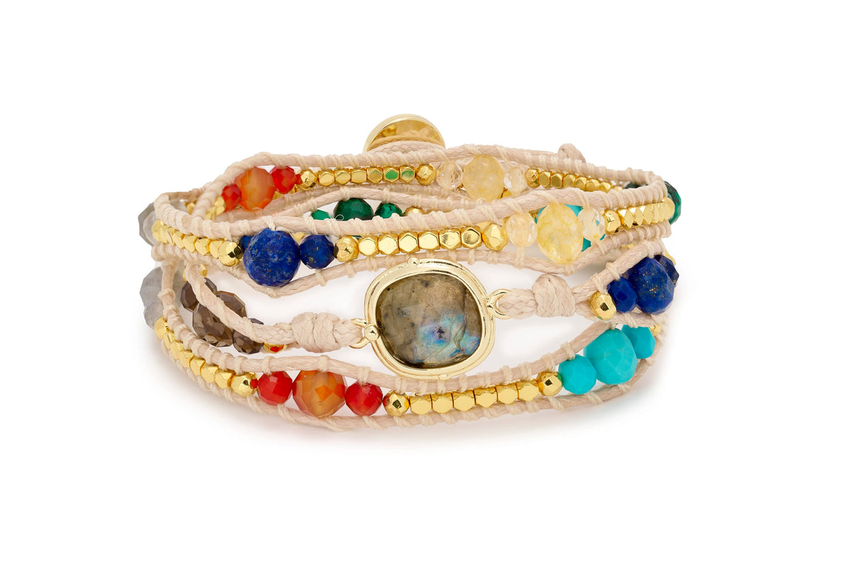 America Mixed Gemstone Labradorite 3 Wrap Bracelet