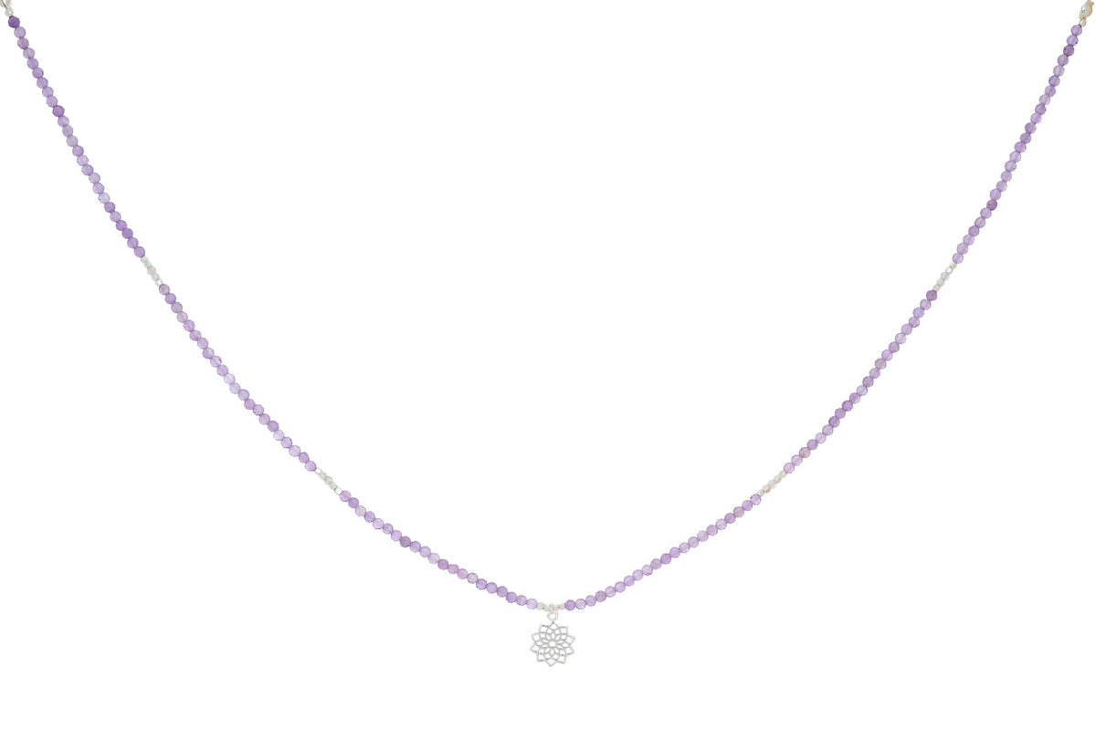 Amethyst and Labradorite Silver Crown Chakra Necklace