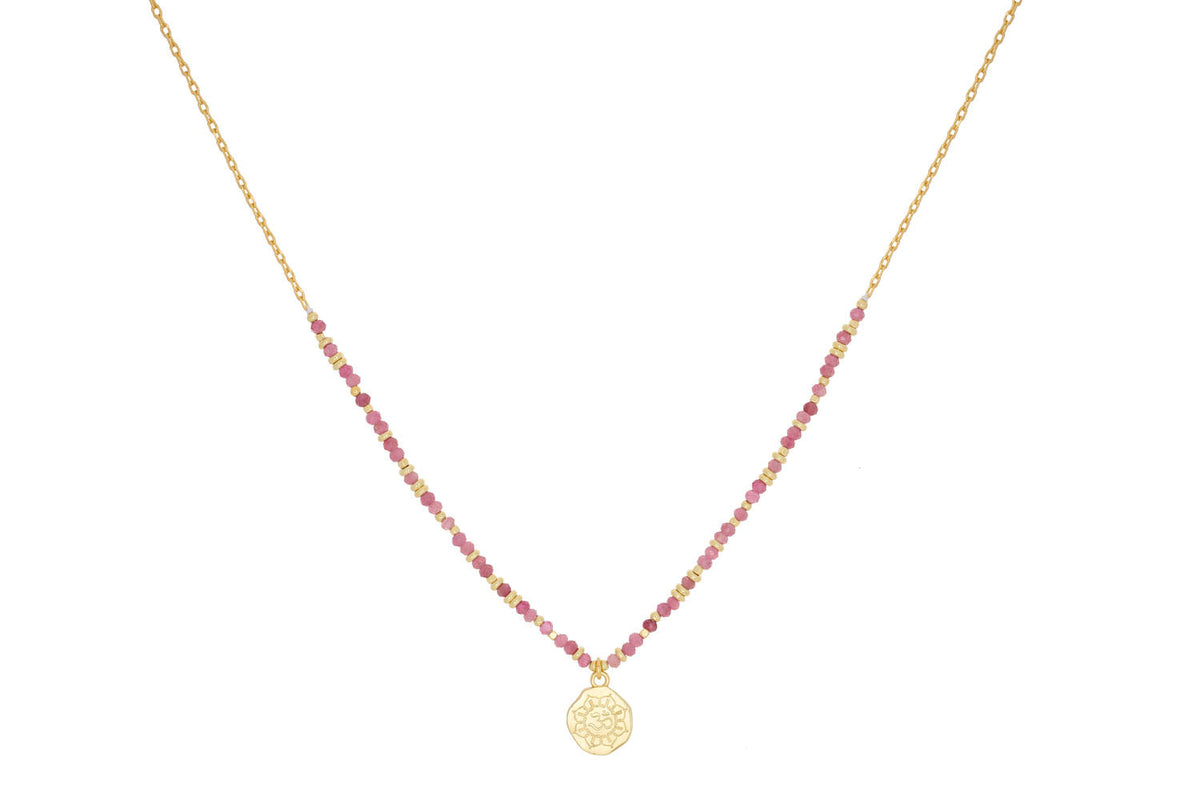 Arlene Gold & Pink Tourmaline Beaded Pendant Necklace | Boho Betty
