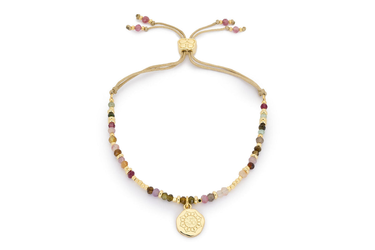 Azalea Tourmaline Bead Gold Charm Bracelet